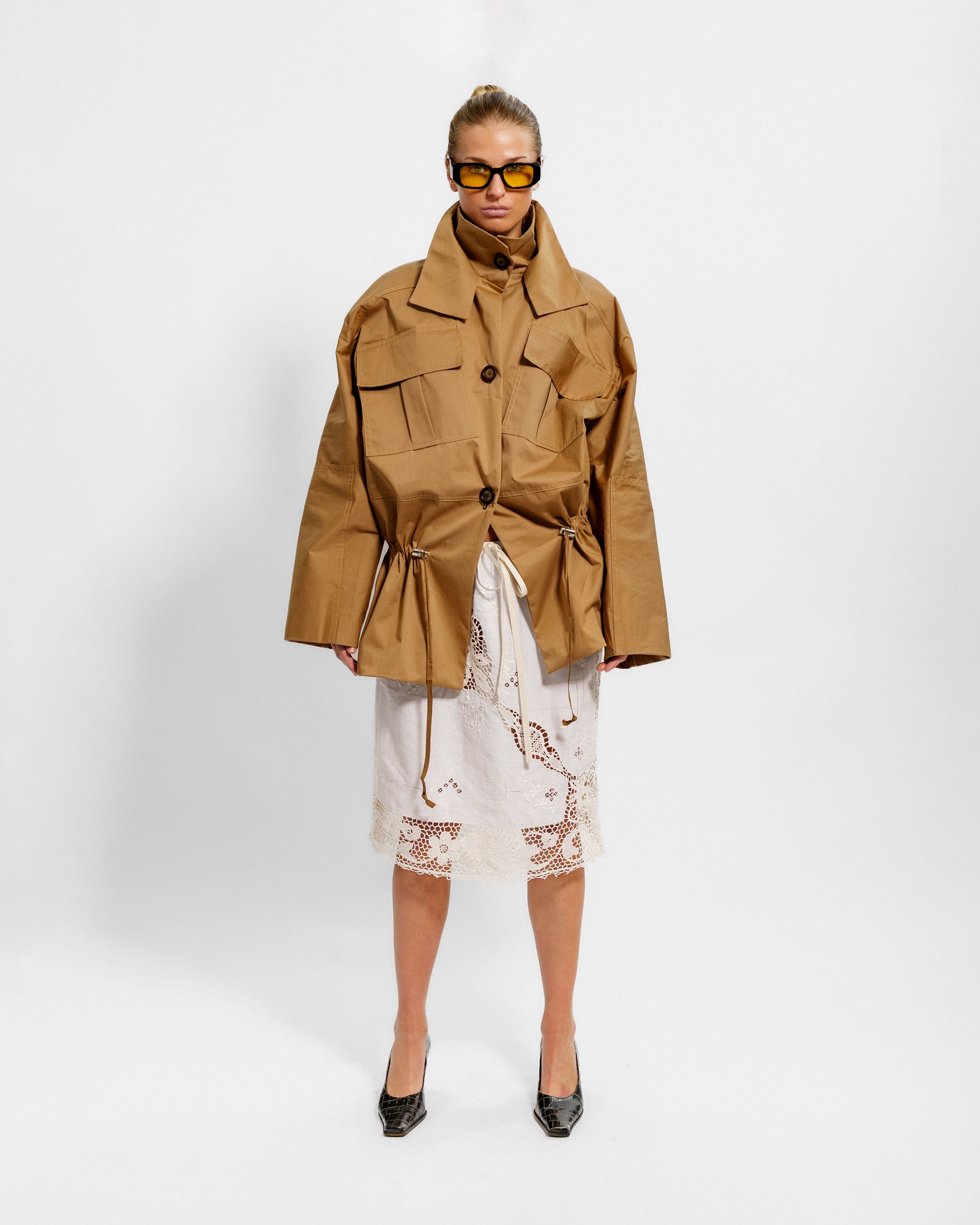 Khaki Brown Drawstring Jacket
