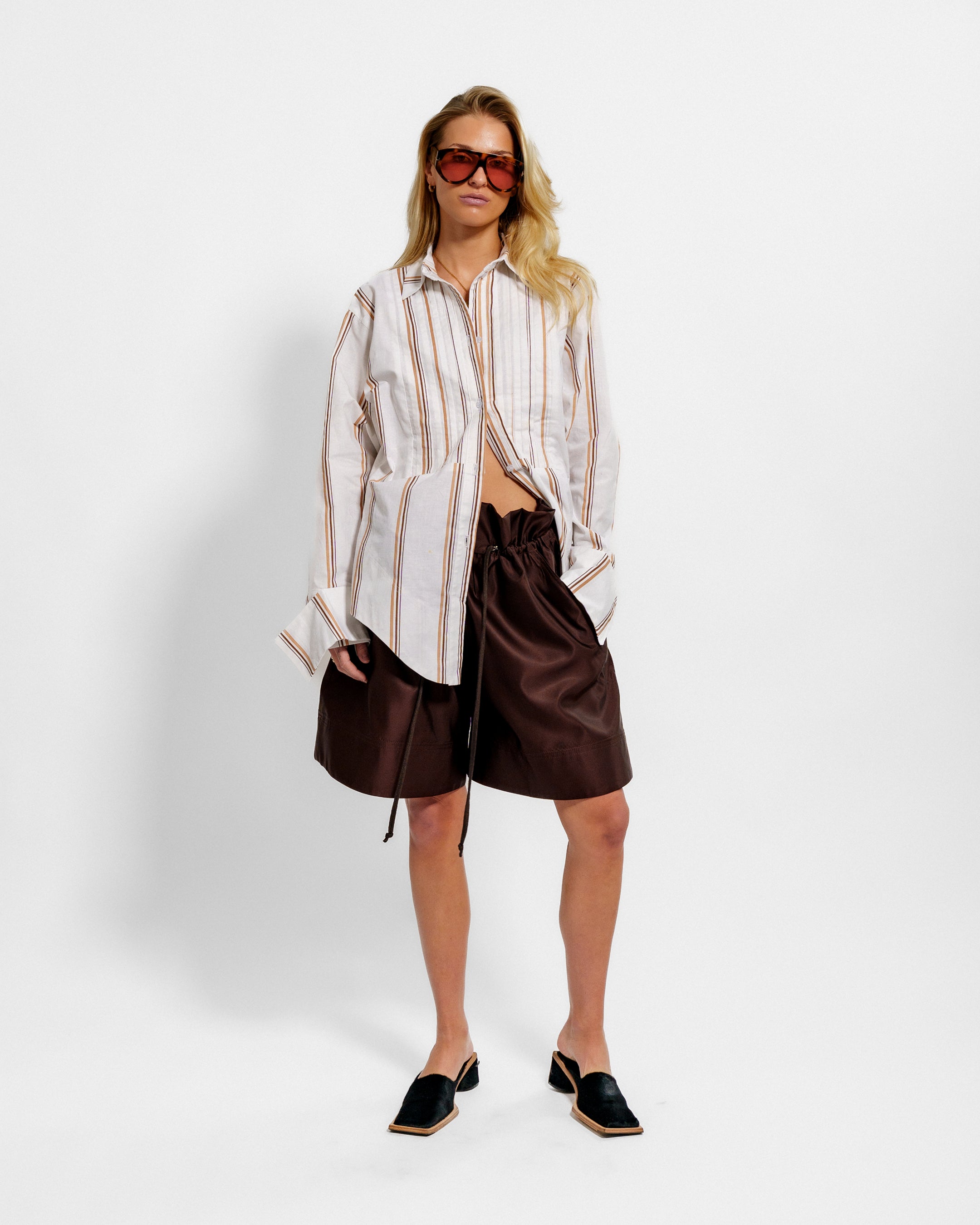 Brown Striped Tuxedo Shirt