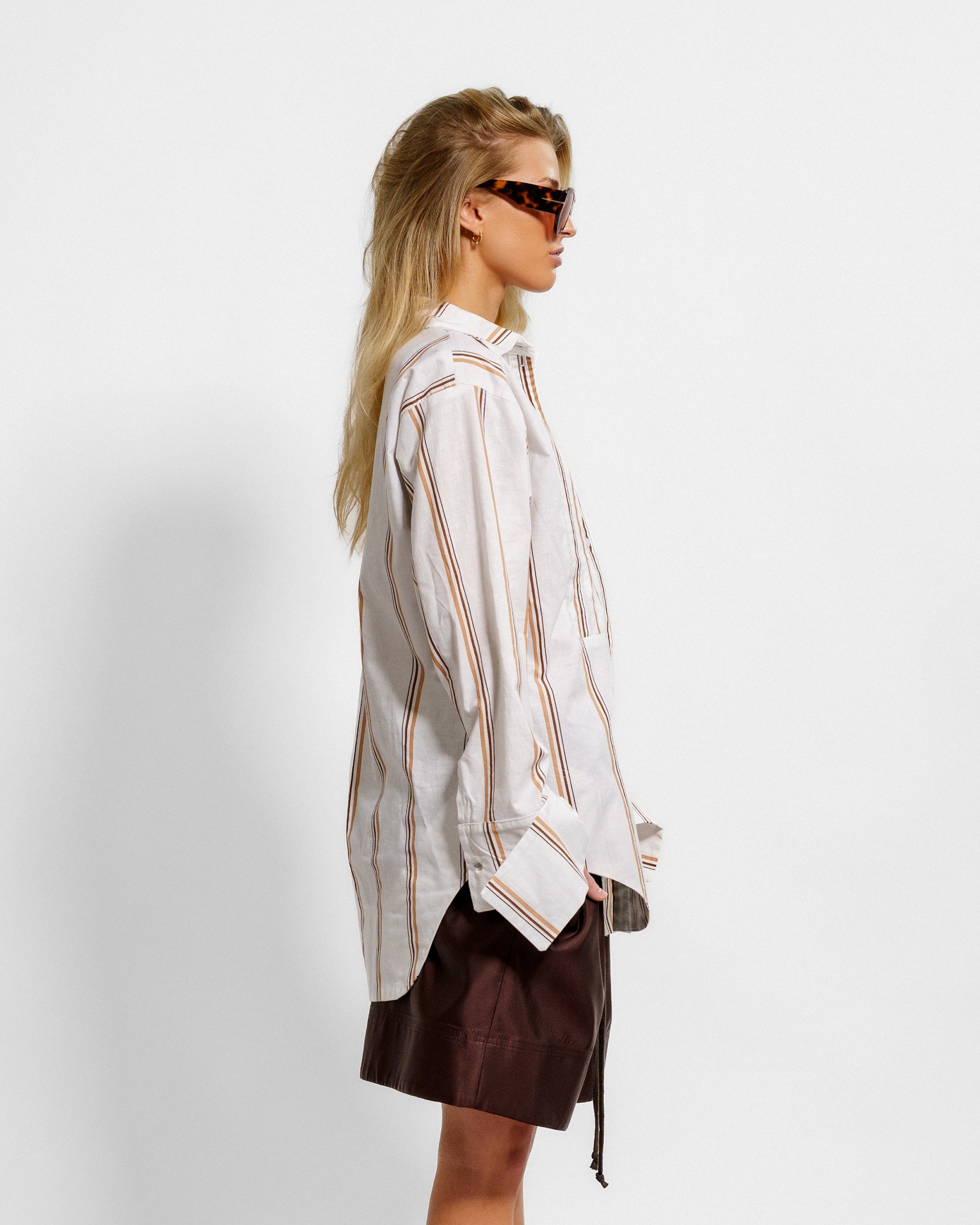 Brown Striped Tuxedo Shirt
