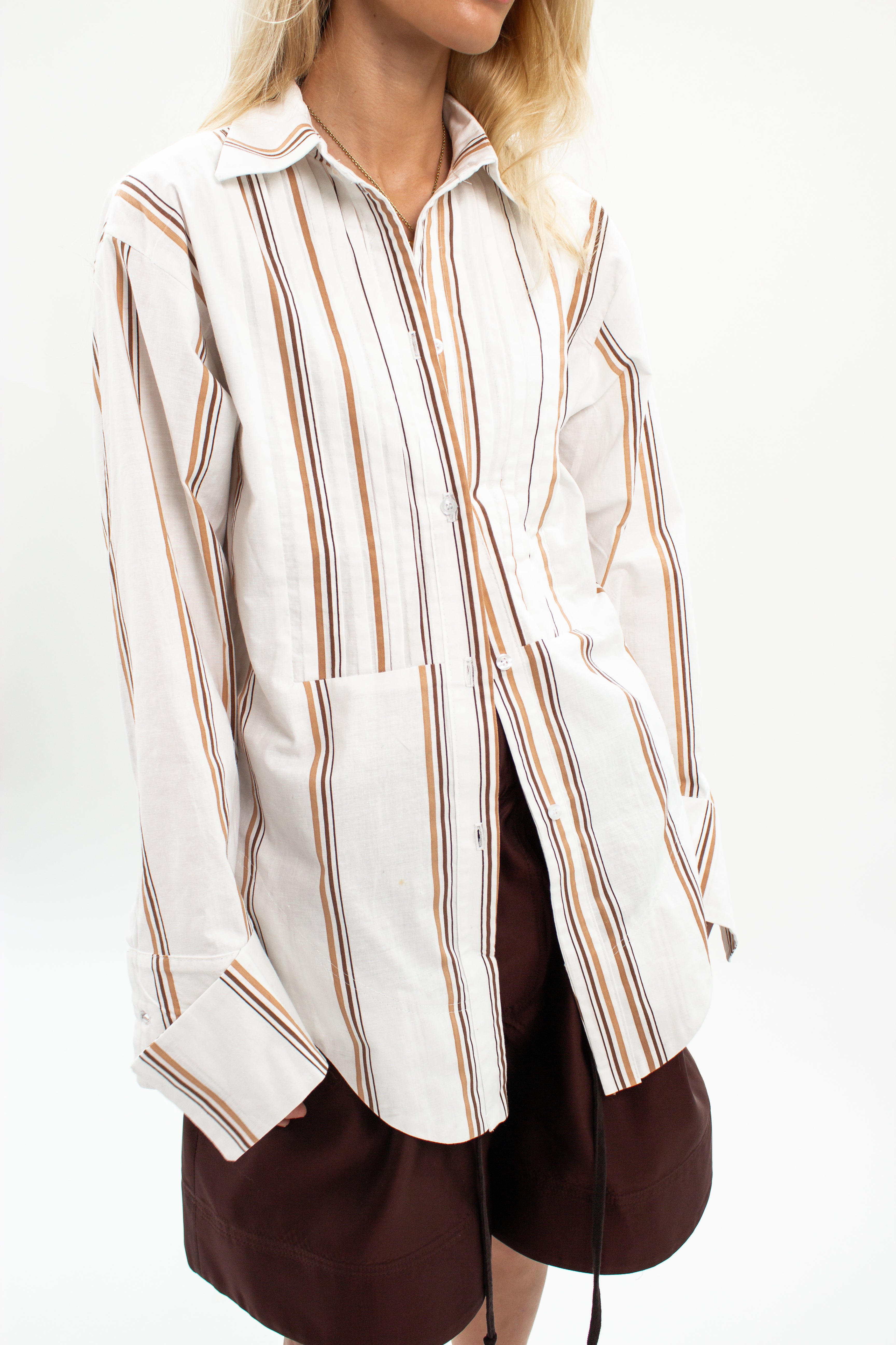 Brown Striped Tuxedo Shirt