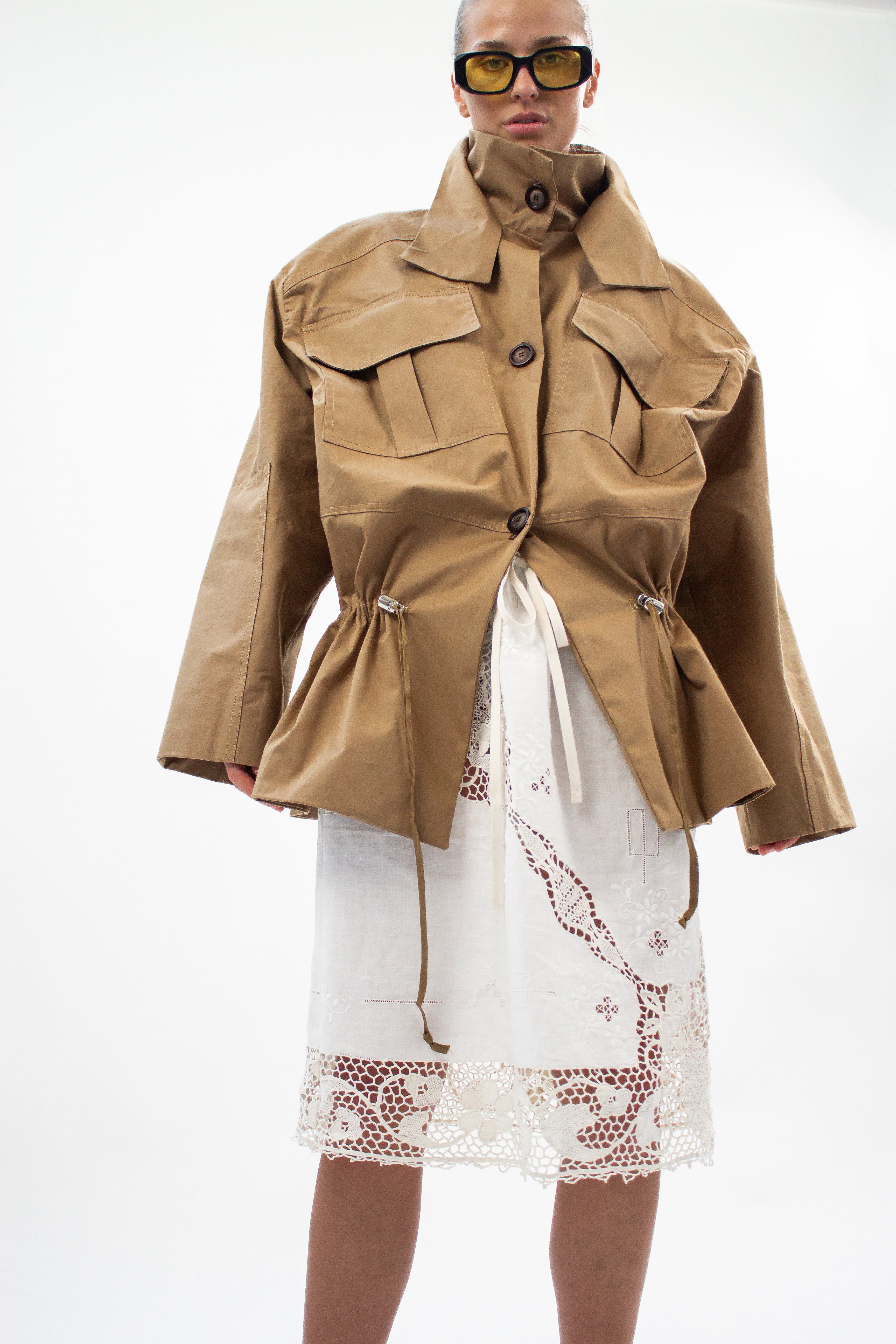 Khaki Brown Drawstring Jacket