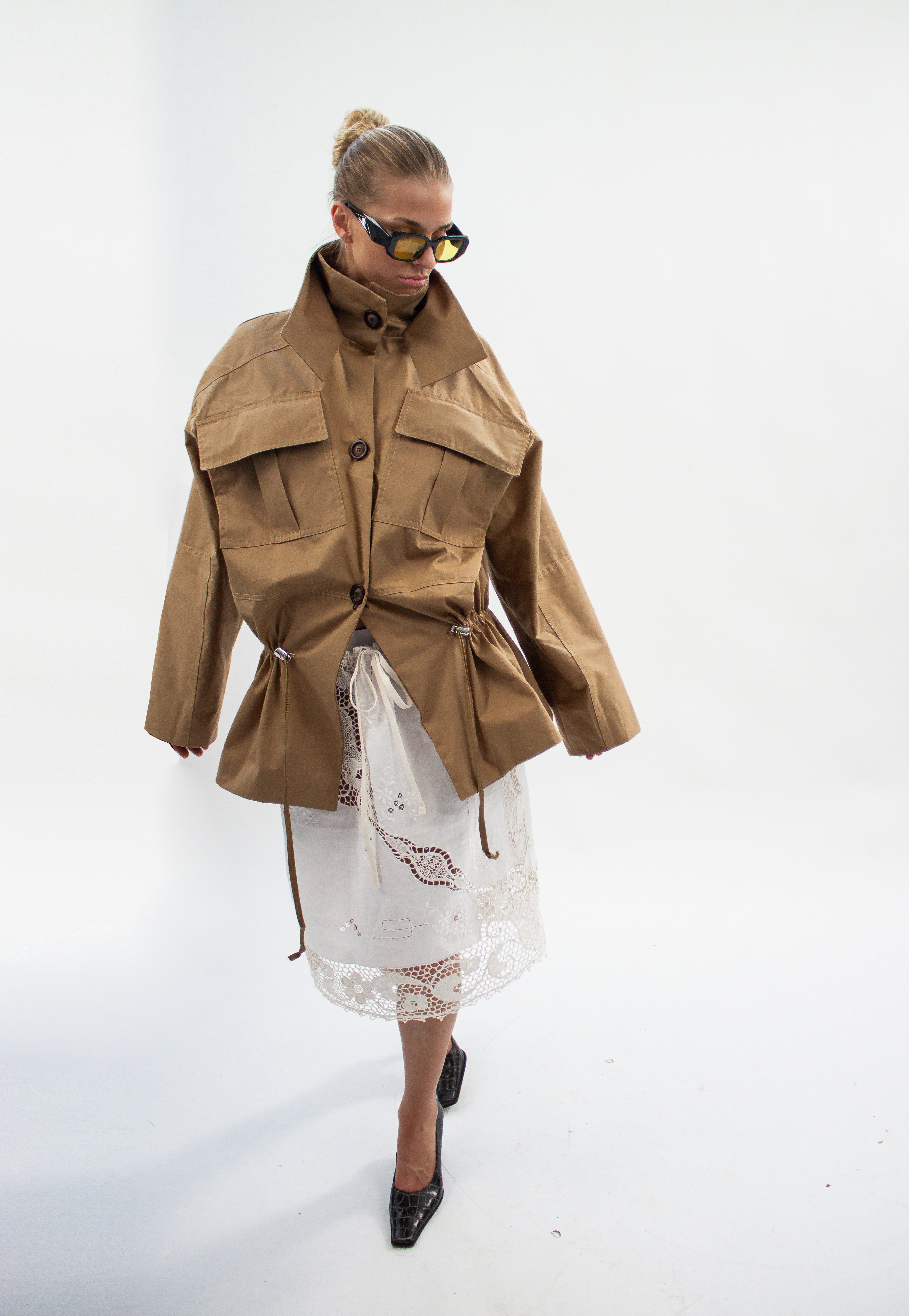 Khaki Brown Drawstring Jacket