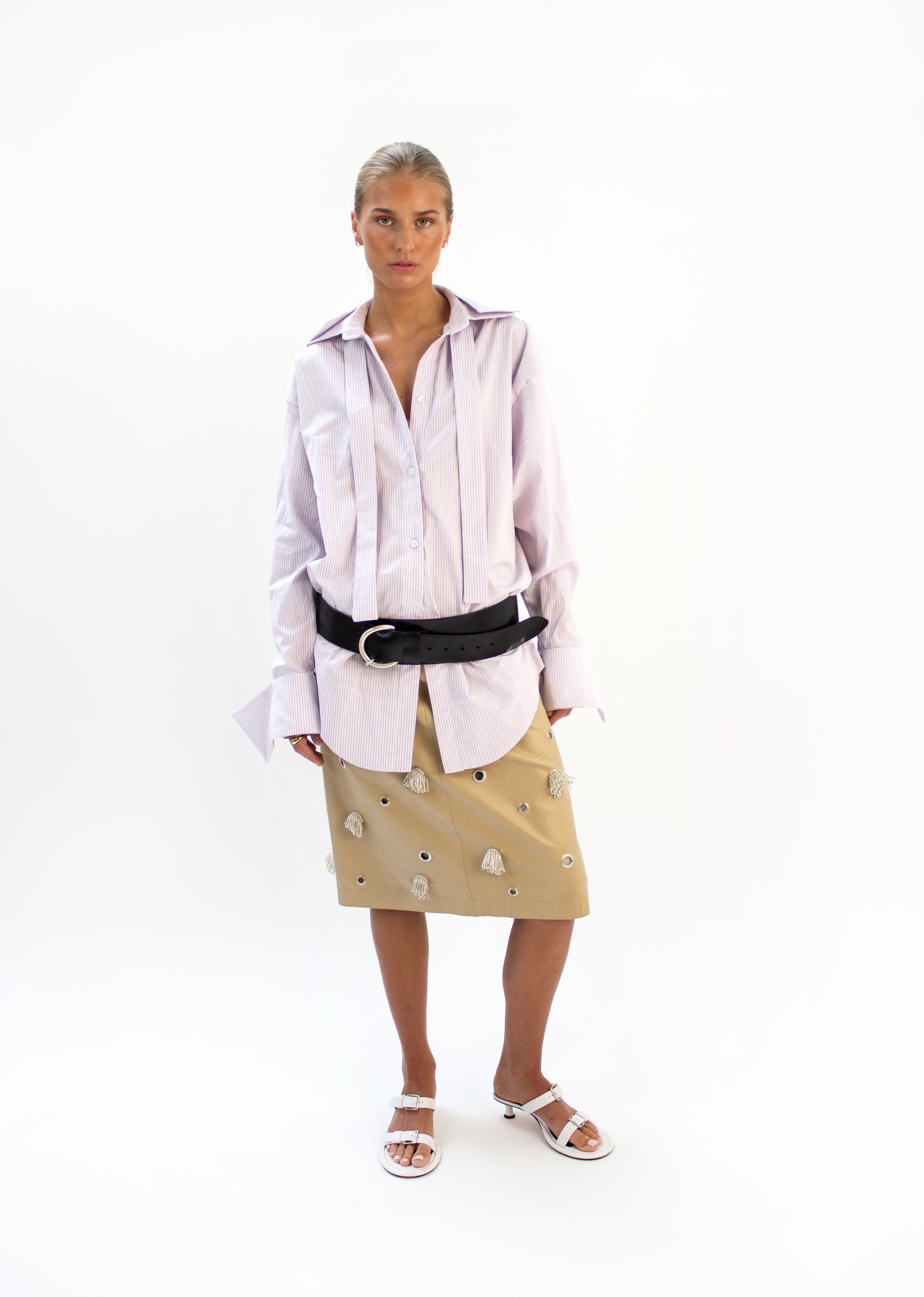 Deconstructed purple stripe shirt