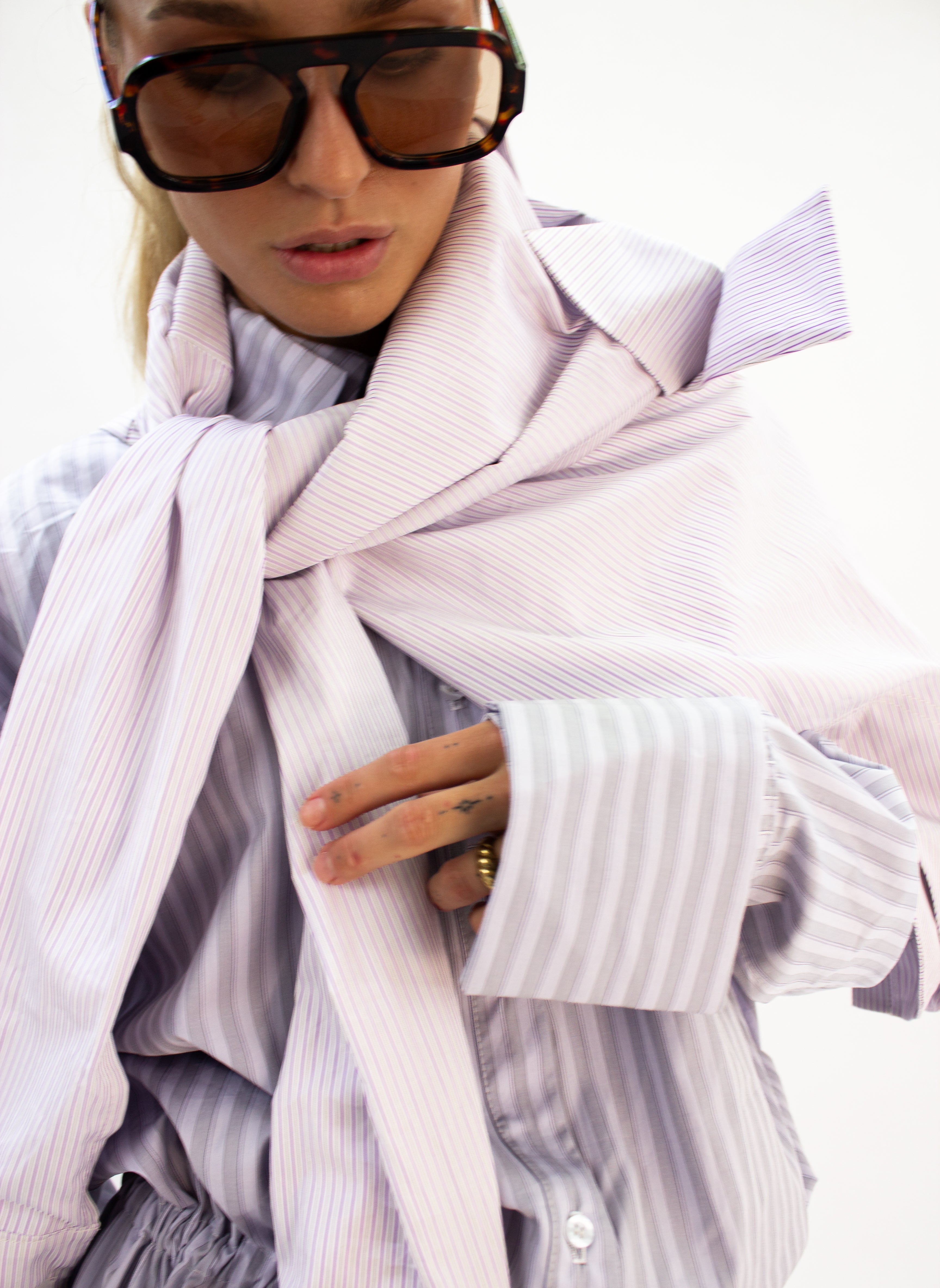 Purple stripe drawstring shirt