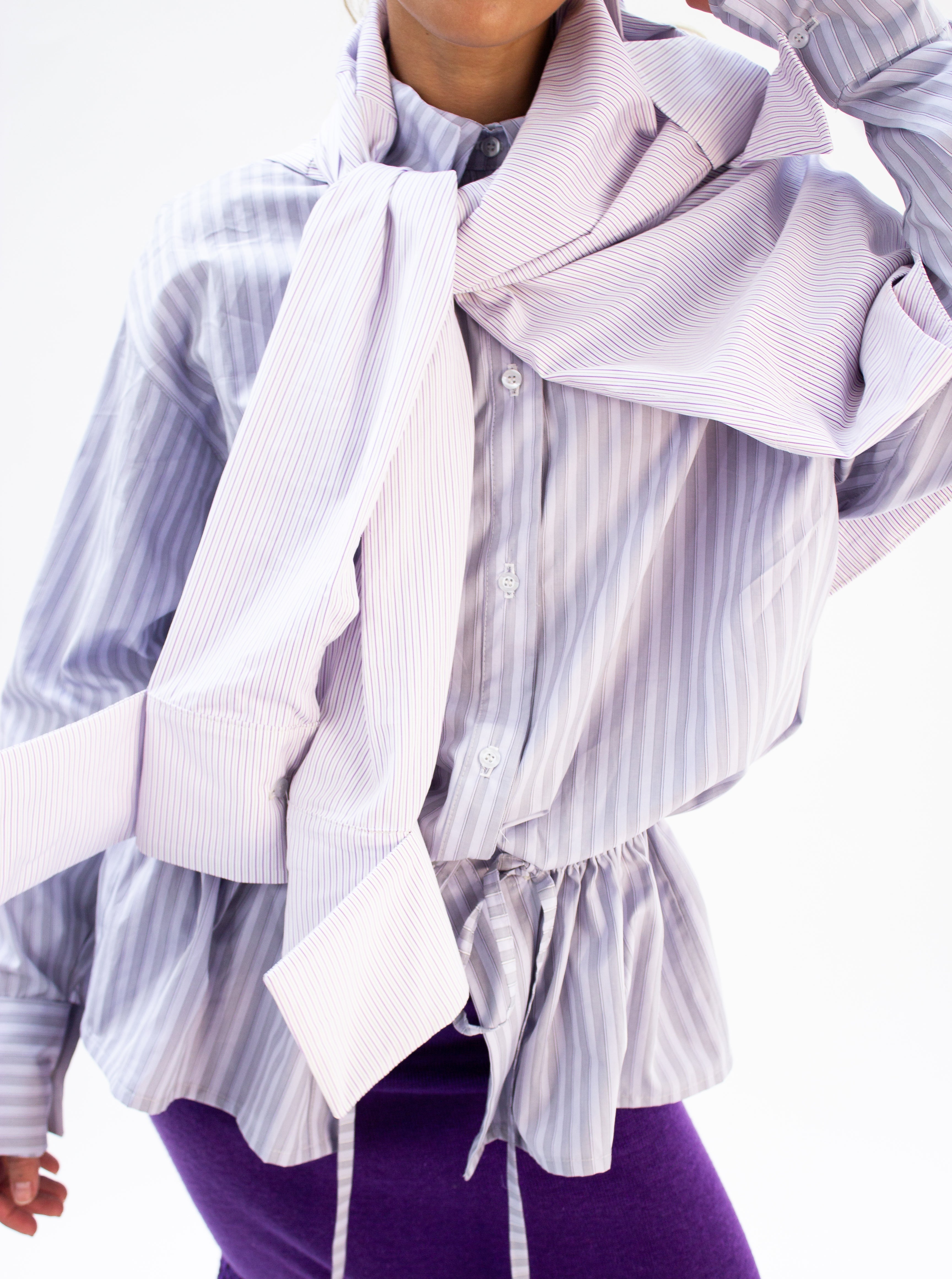 Purple stripe drawstring shirt