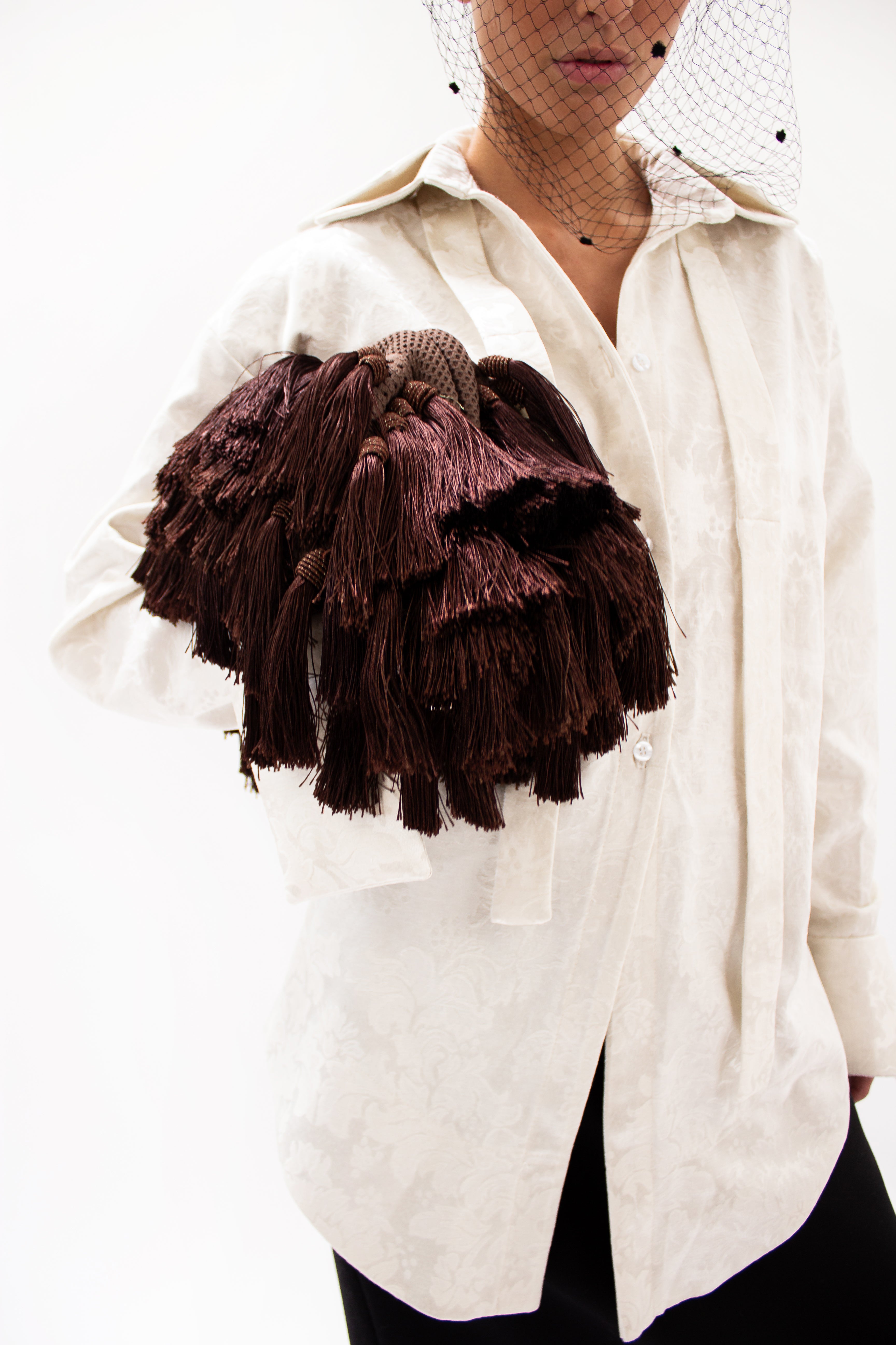 Deconstructed cream jacquard shirt