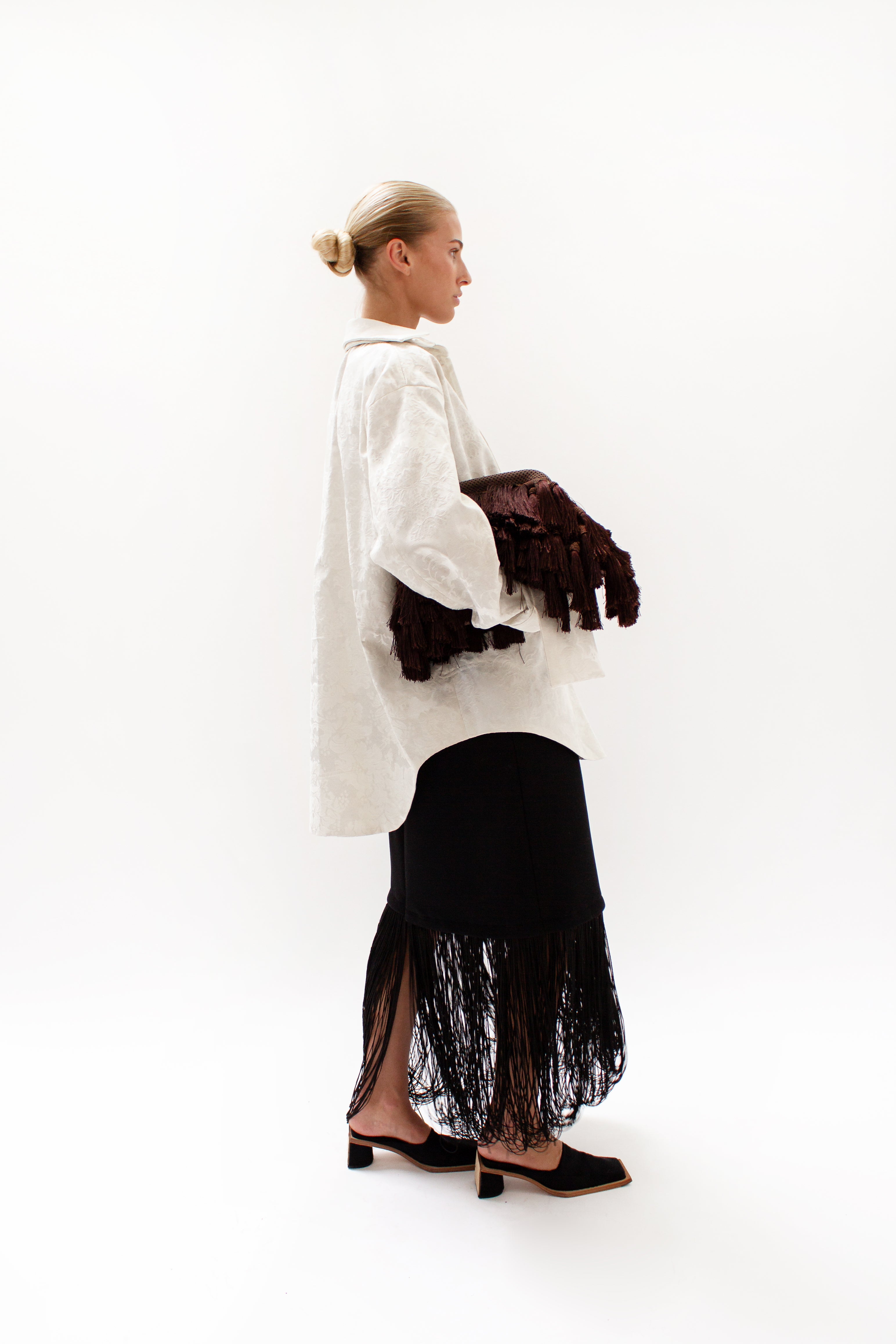 Deconstructed cream jacquard shirt