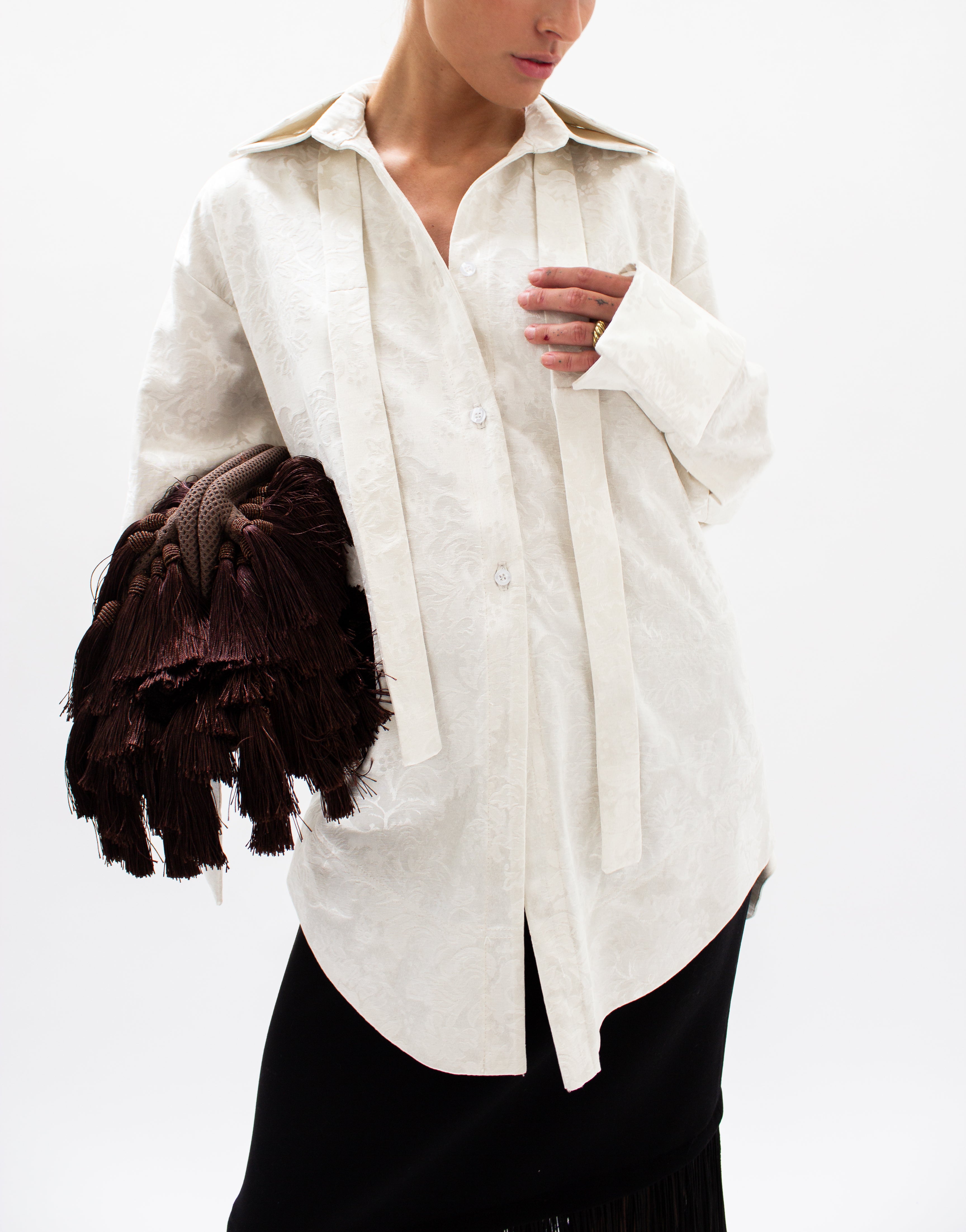 Deconstructed cream jacquard shirt