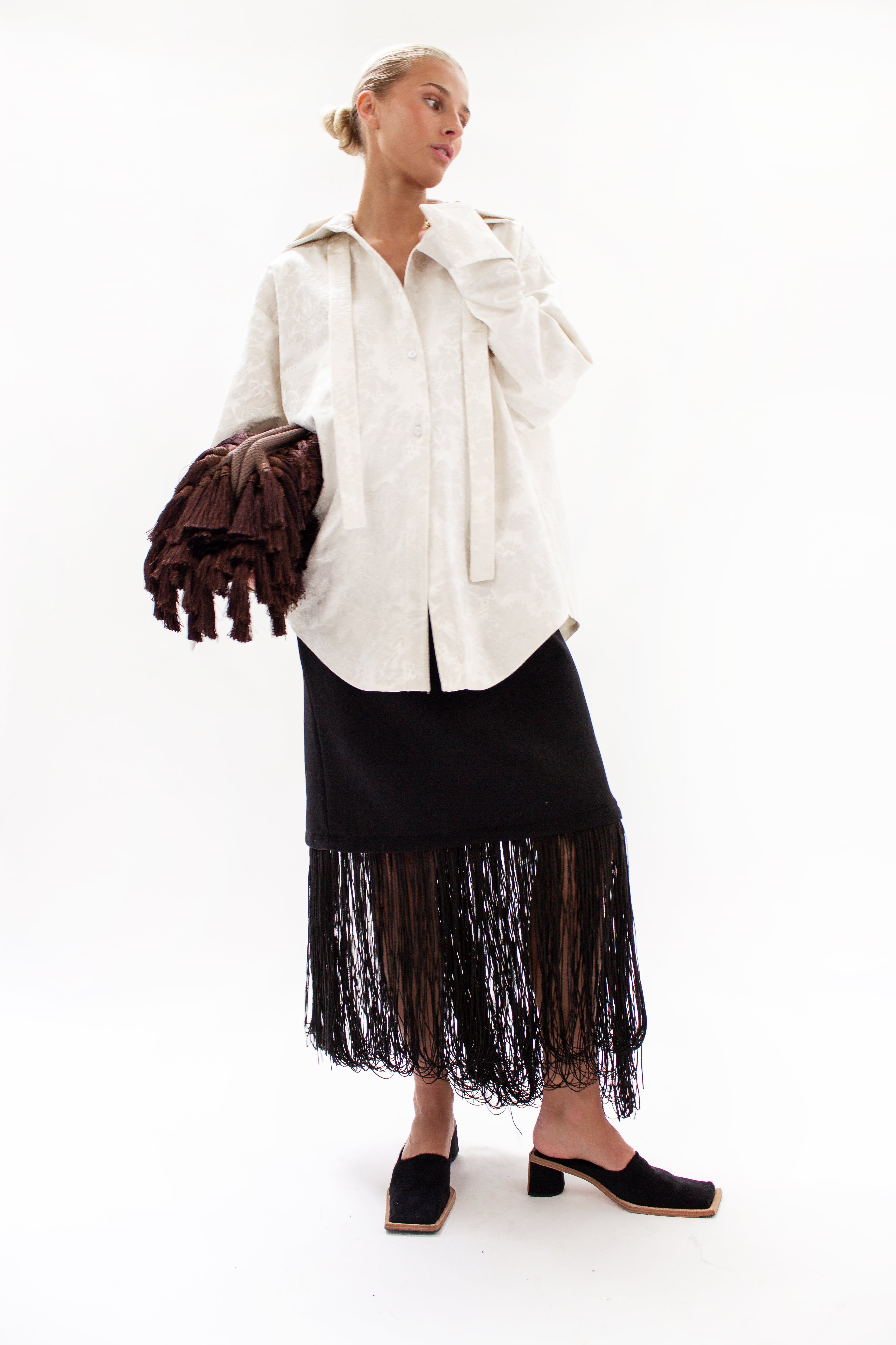 Deconstructed cream jacquard shirt