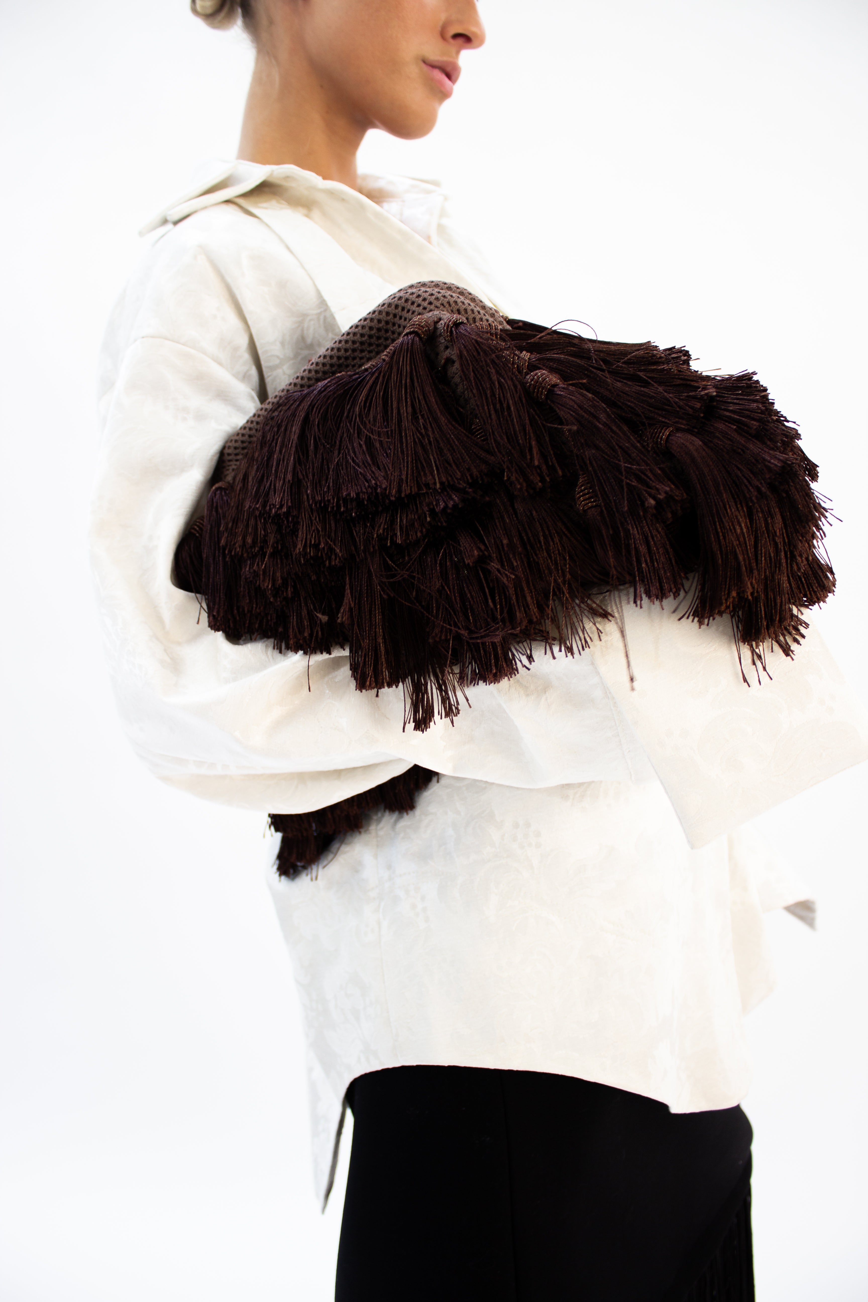 Deconstructed cream jacquard shirt