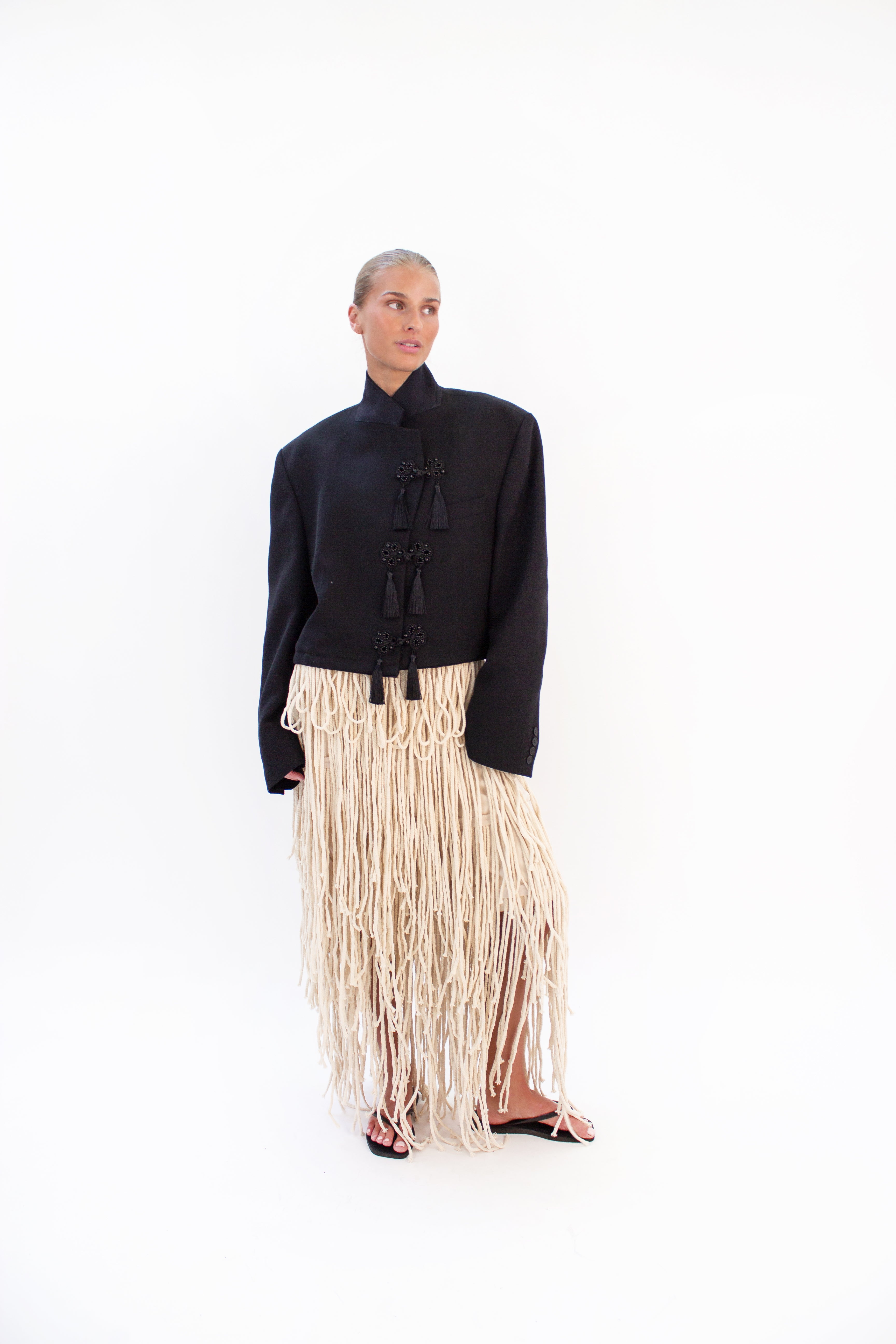 Black crop fringe blazer