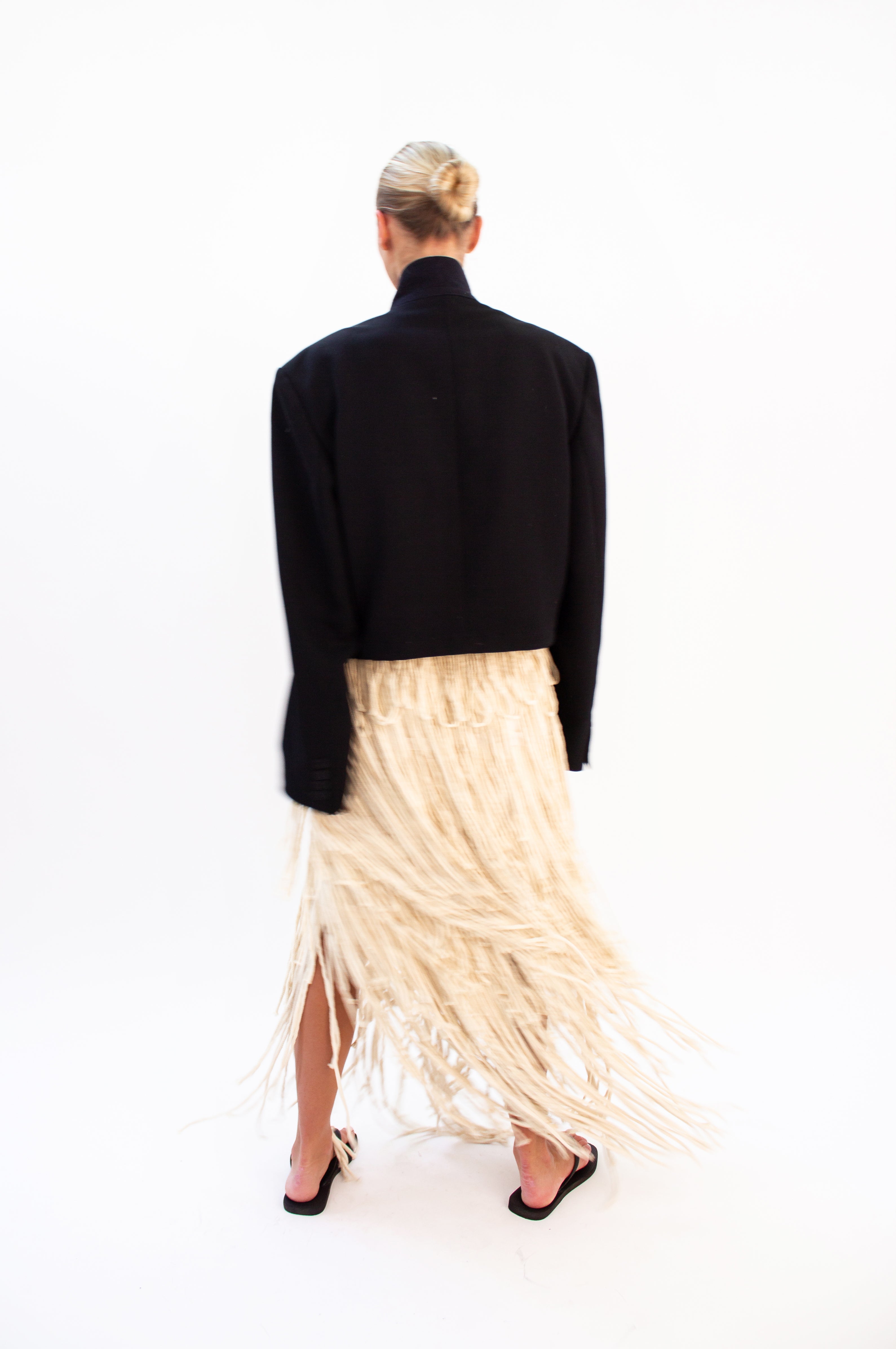 Black crop fringe blazer