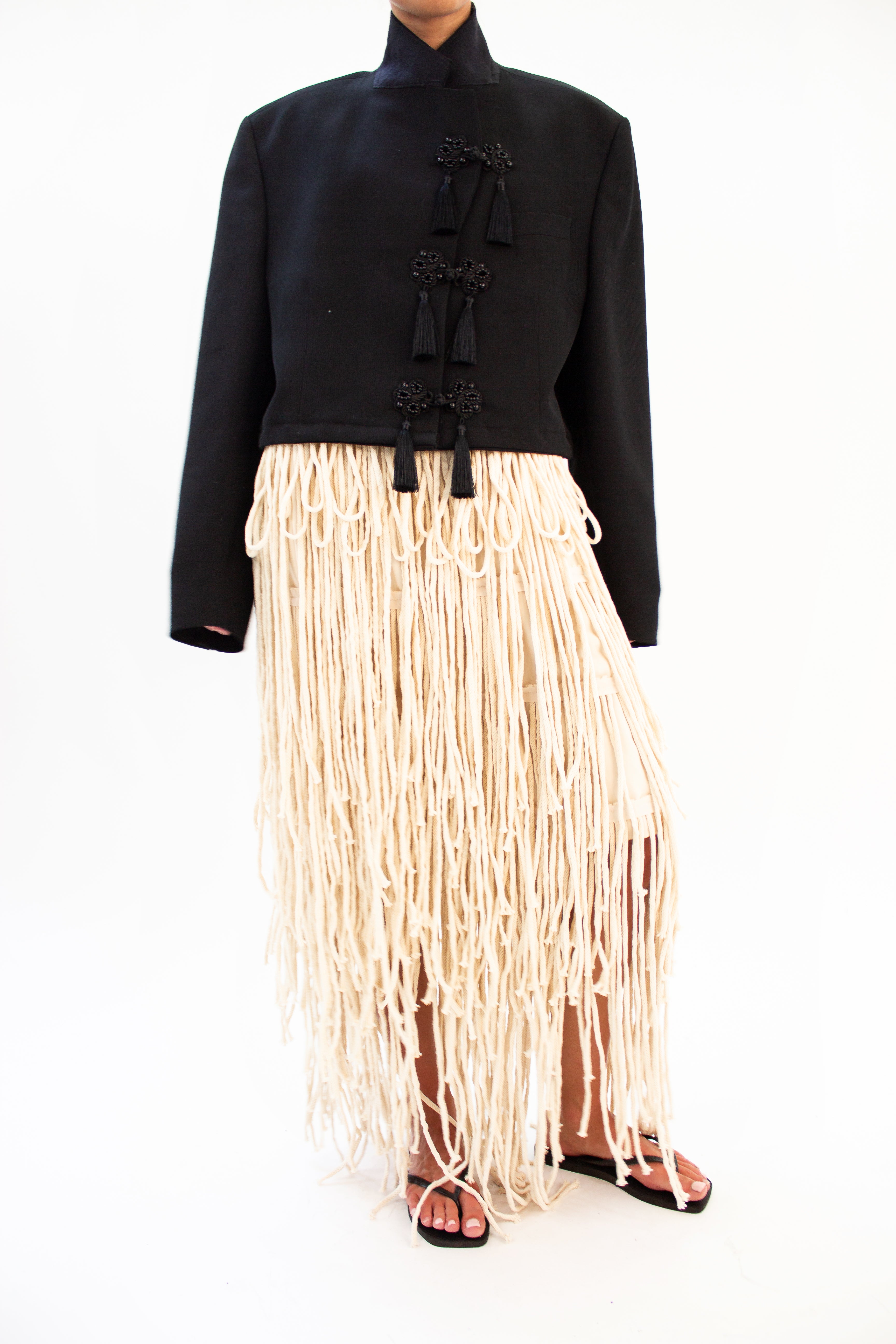 Cream fringe skirt