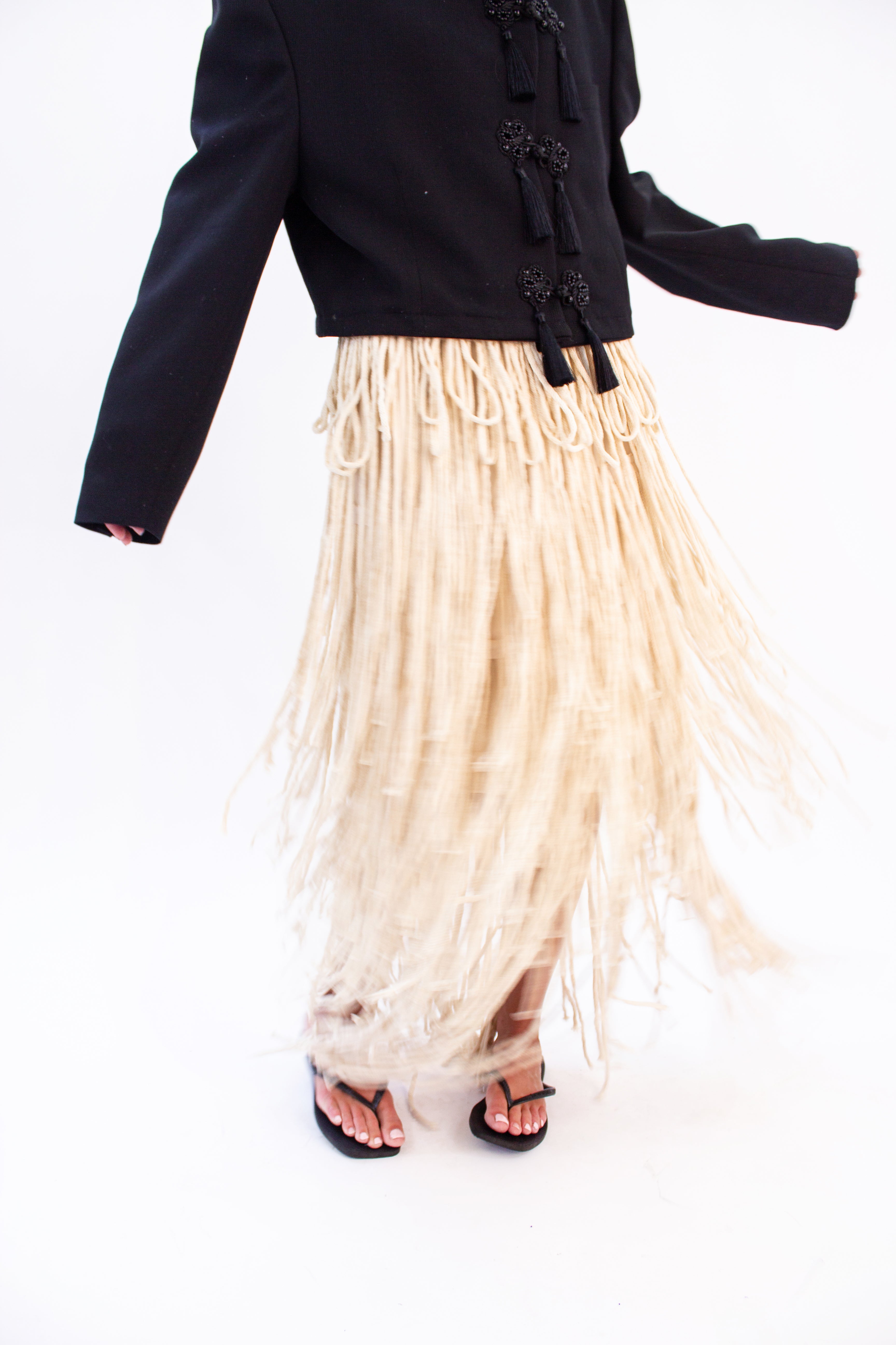 Cream fringe skirt
