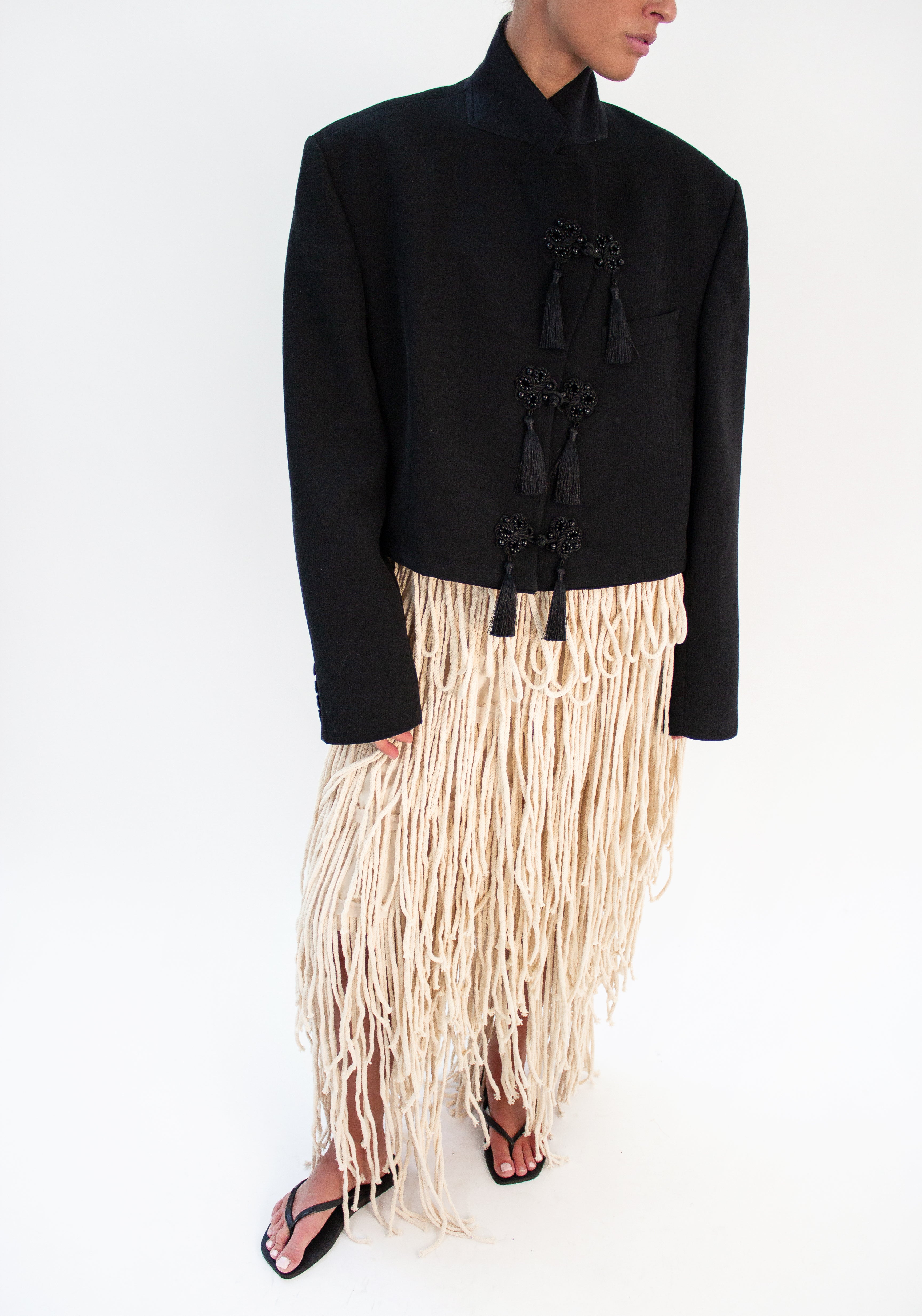 Black crop fringe blazer