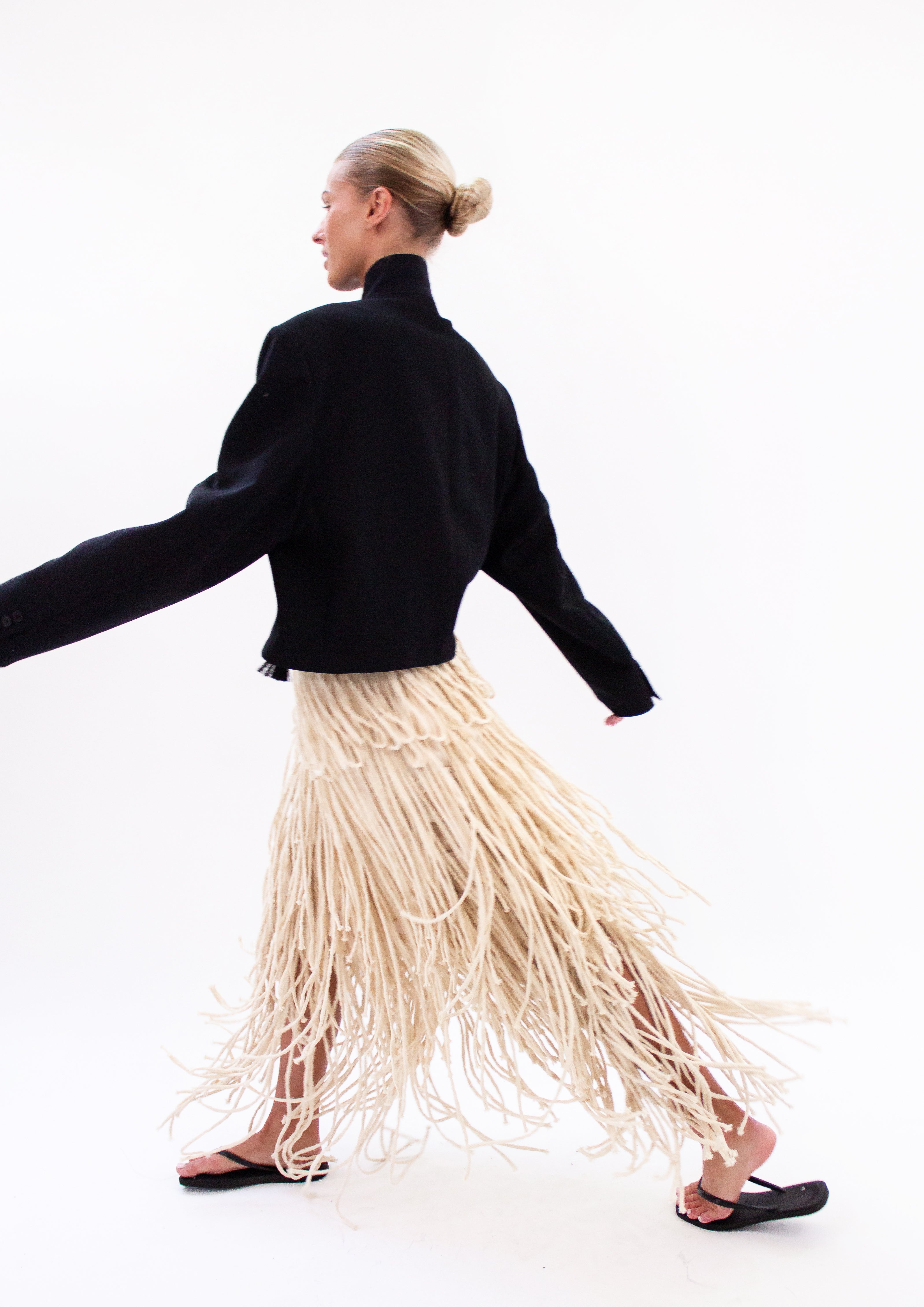 Cream fringe skirt
