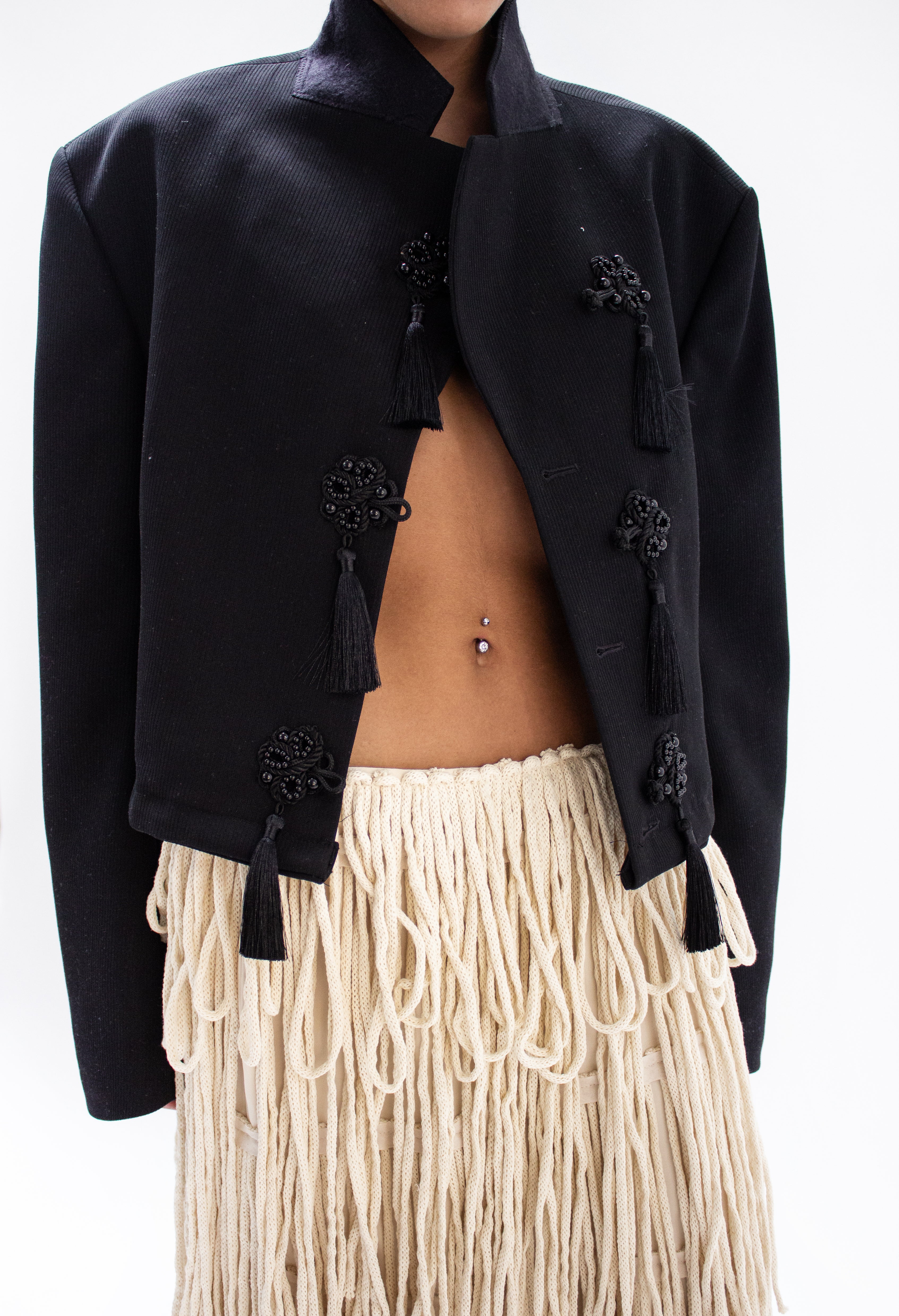 Black crop fringe blazer