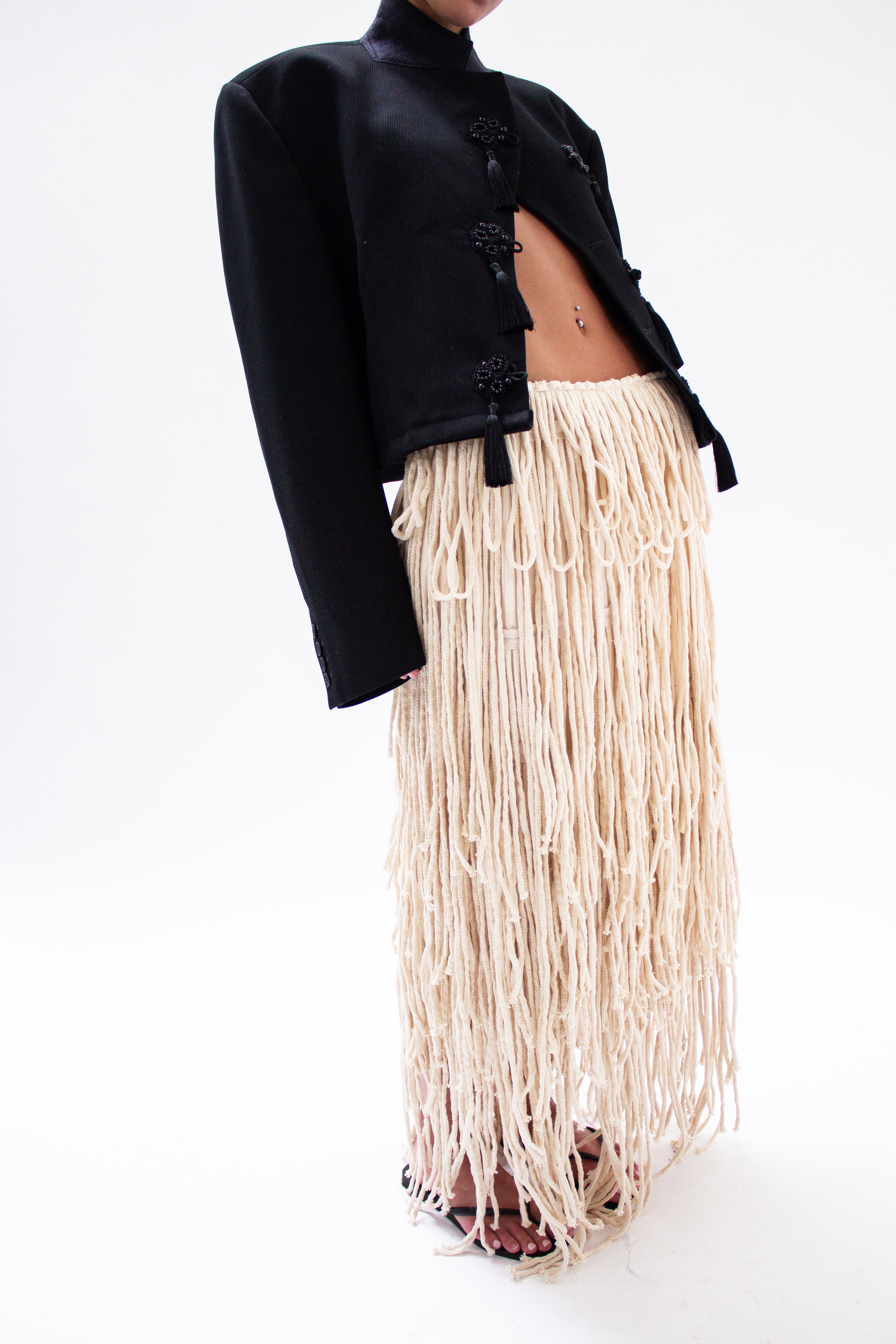 Black crop fringe blazer