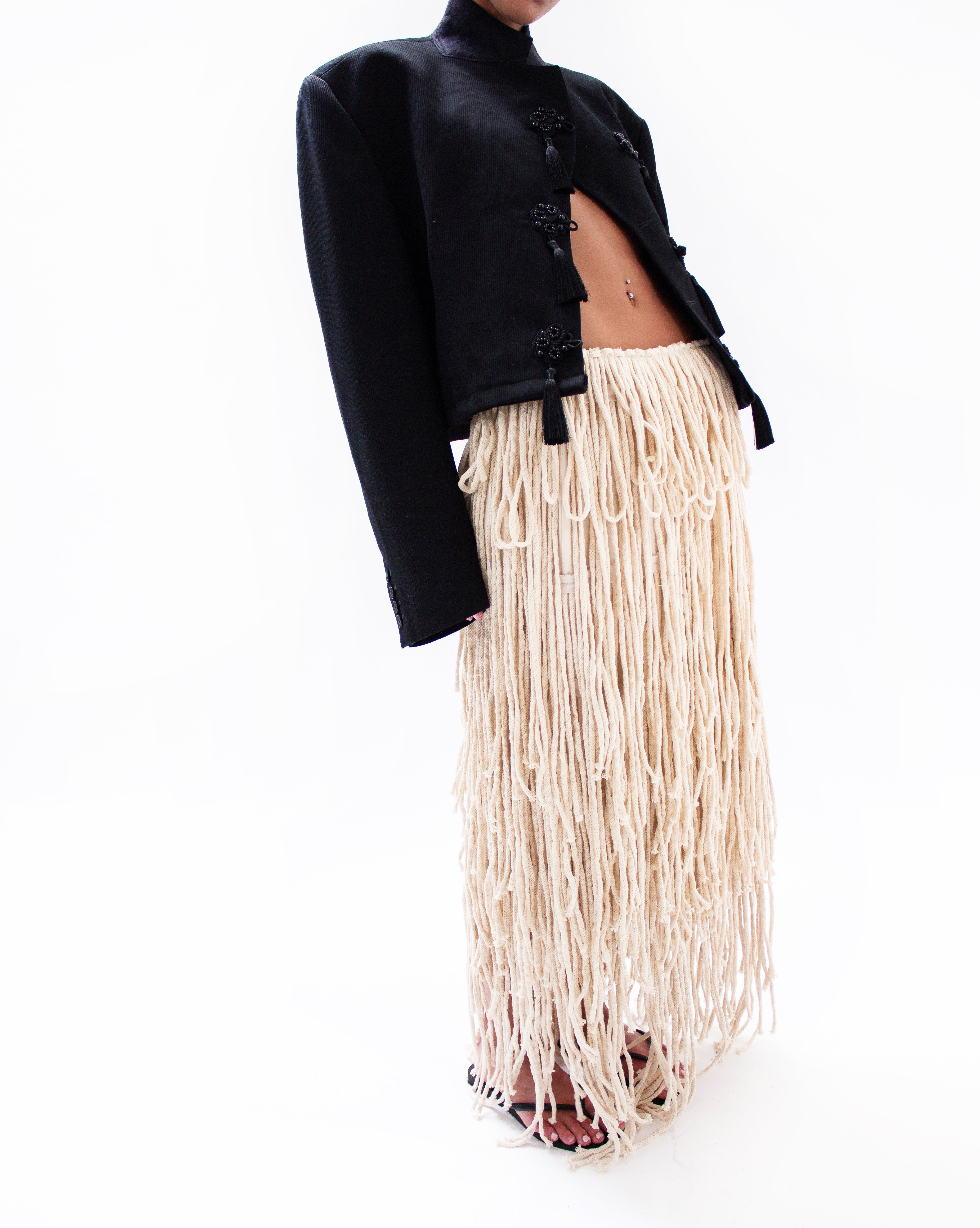 Cream fringe skirt