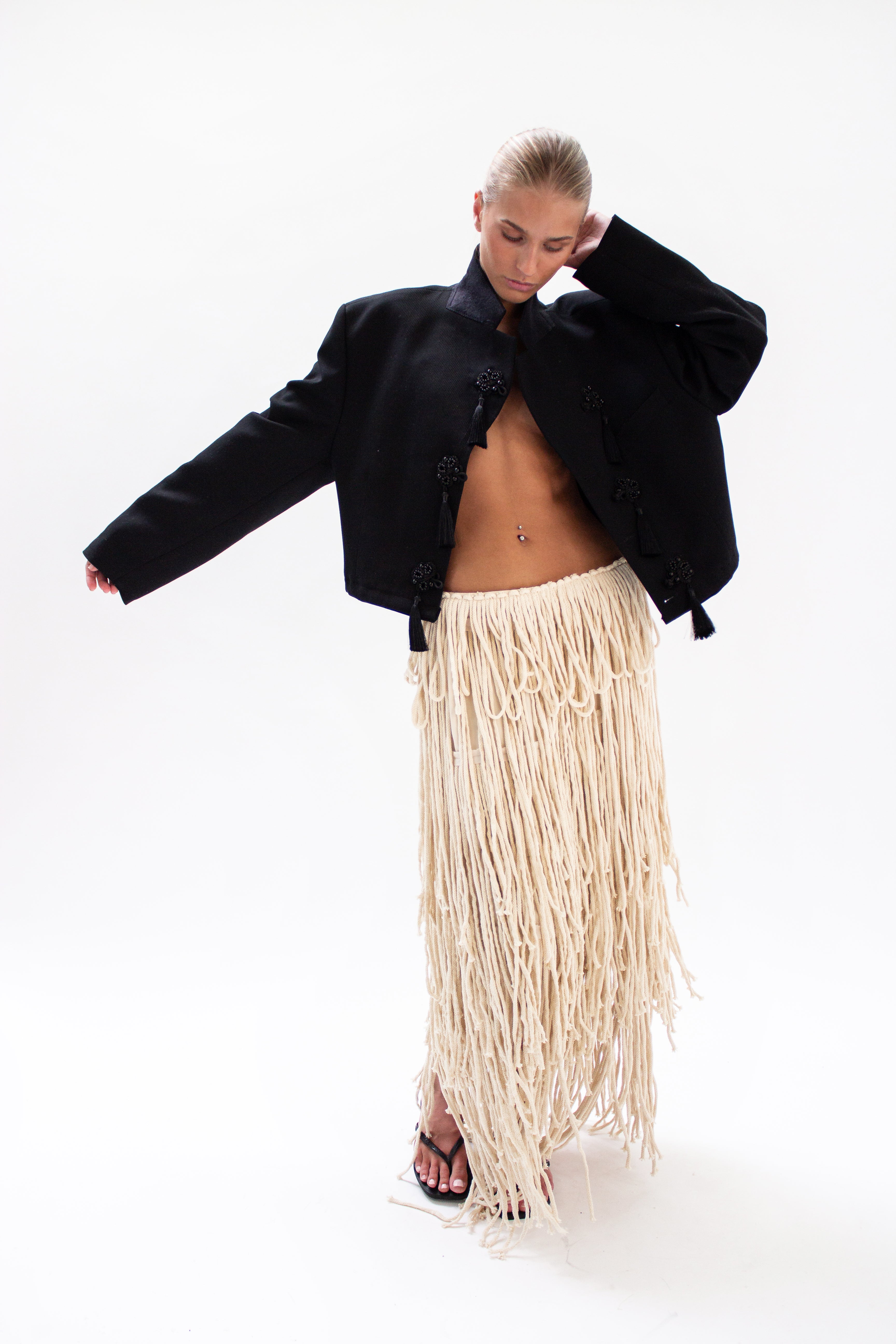 Cream fringe skirt