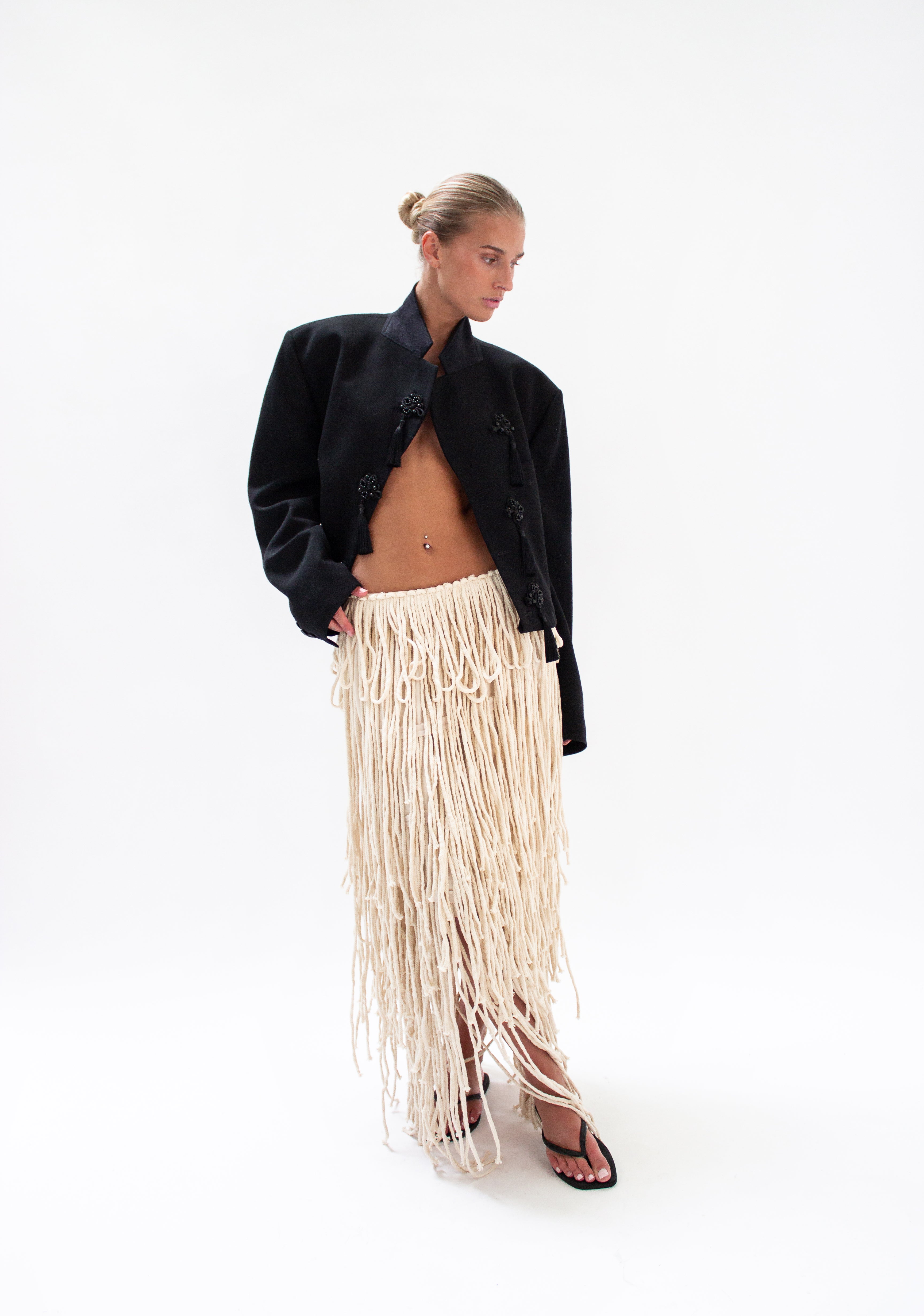 Cream fringe skirt