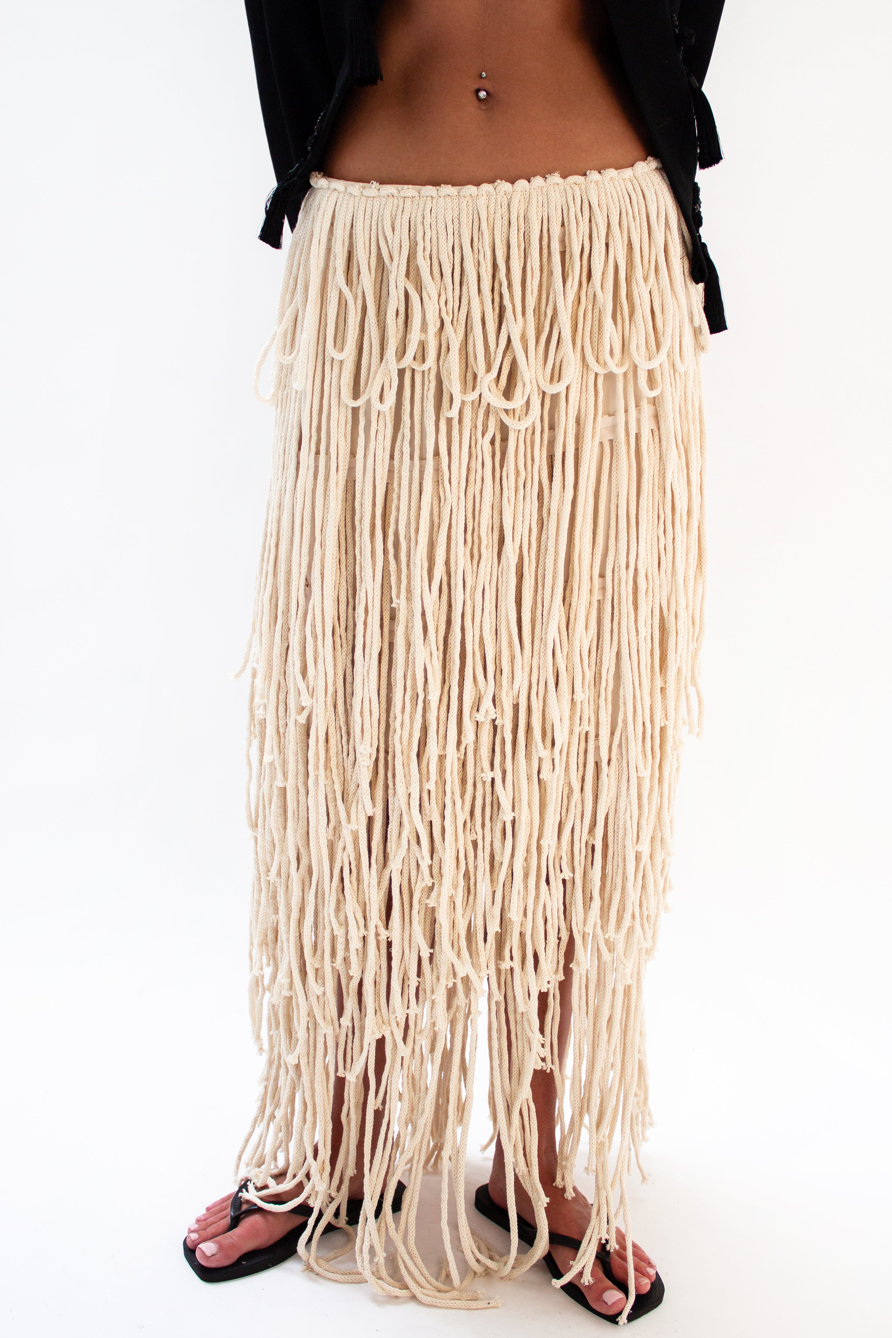 Cream fringe skirt