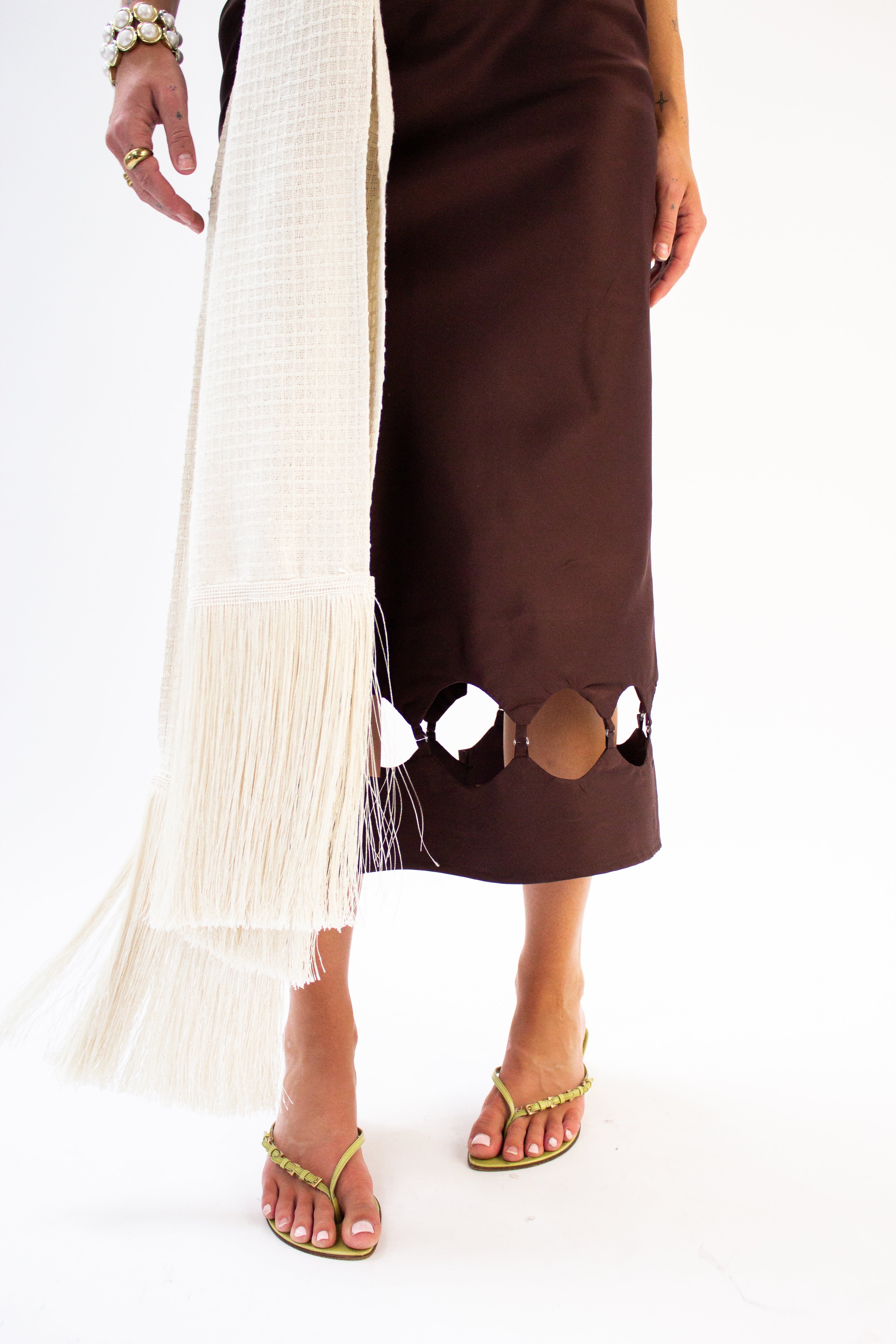 Cream silk fringe scarf