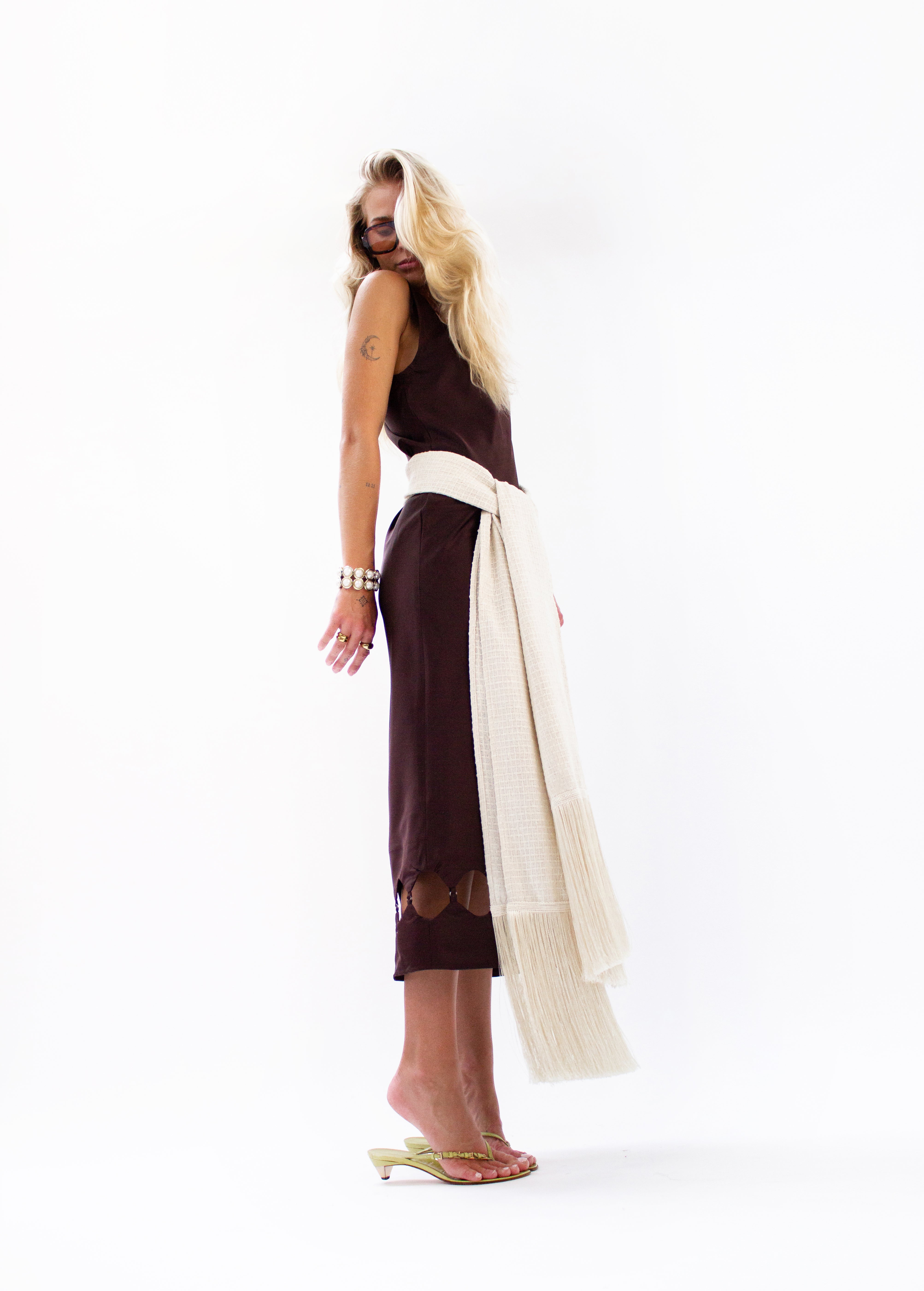 Cream silk fringe scarf