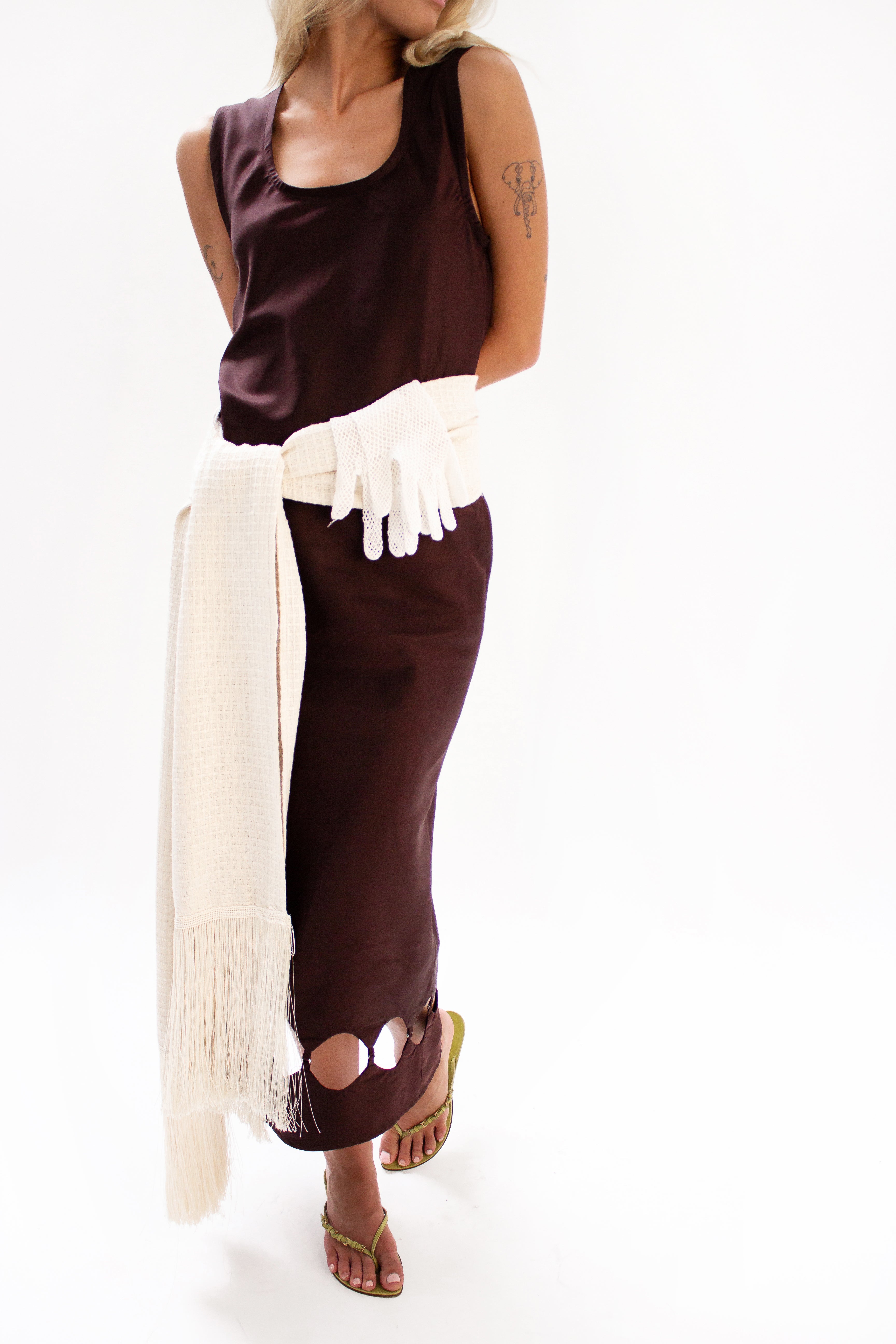 Cream silk fringe scarf