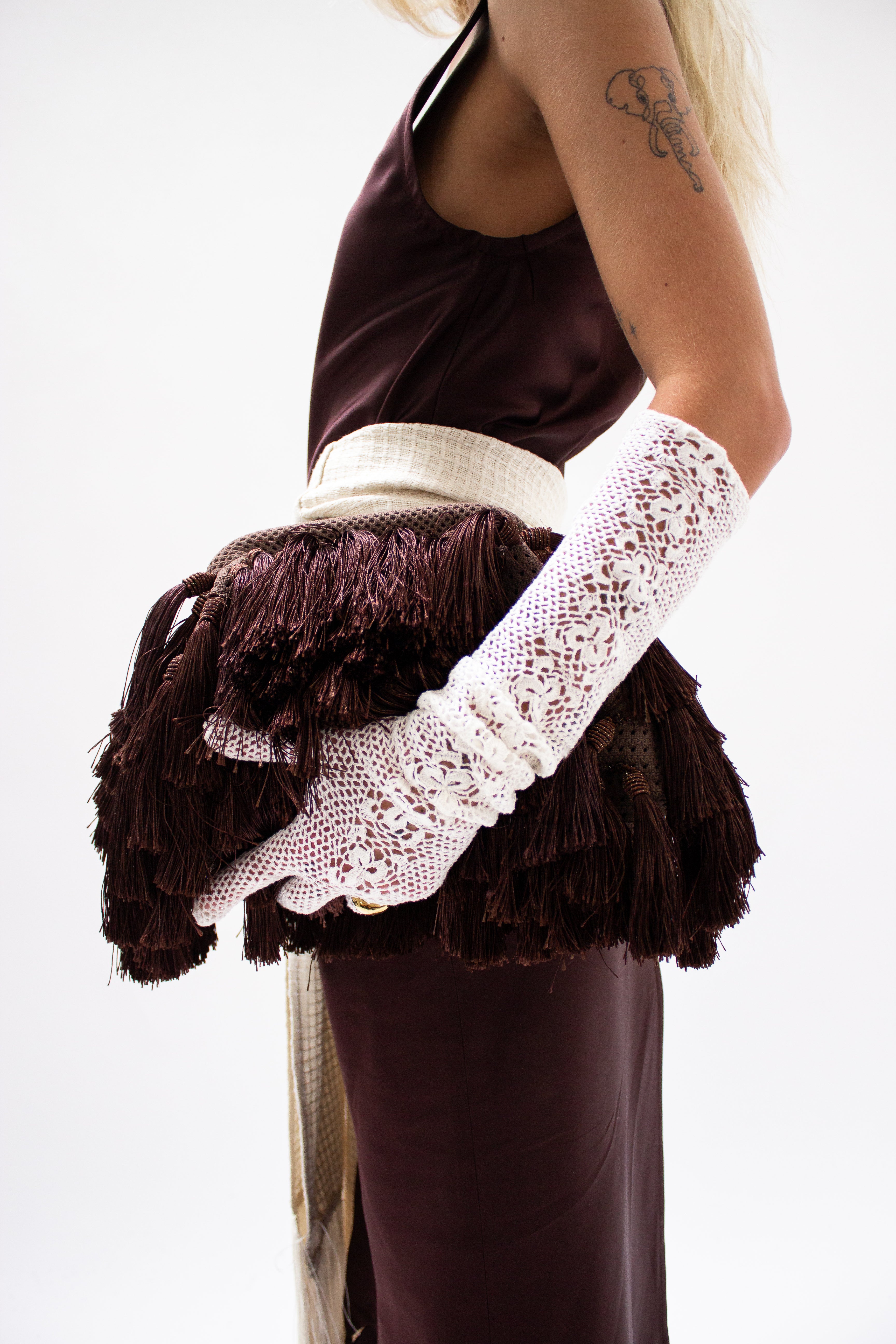 Brown fringe bag