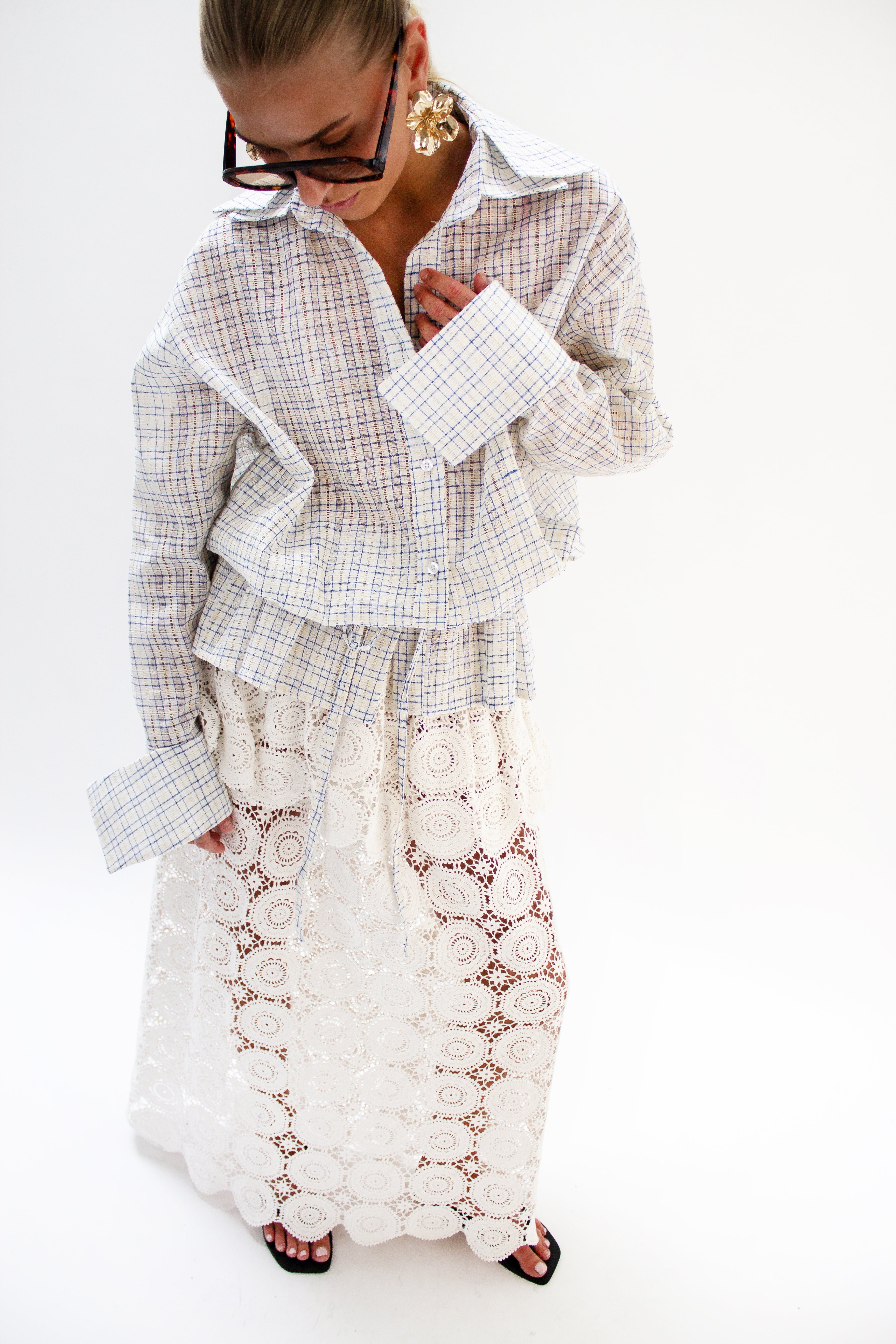 White crochet fold over skirt
