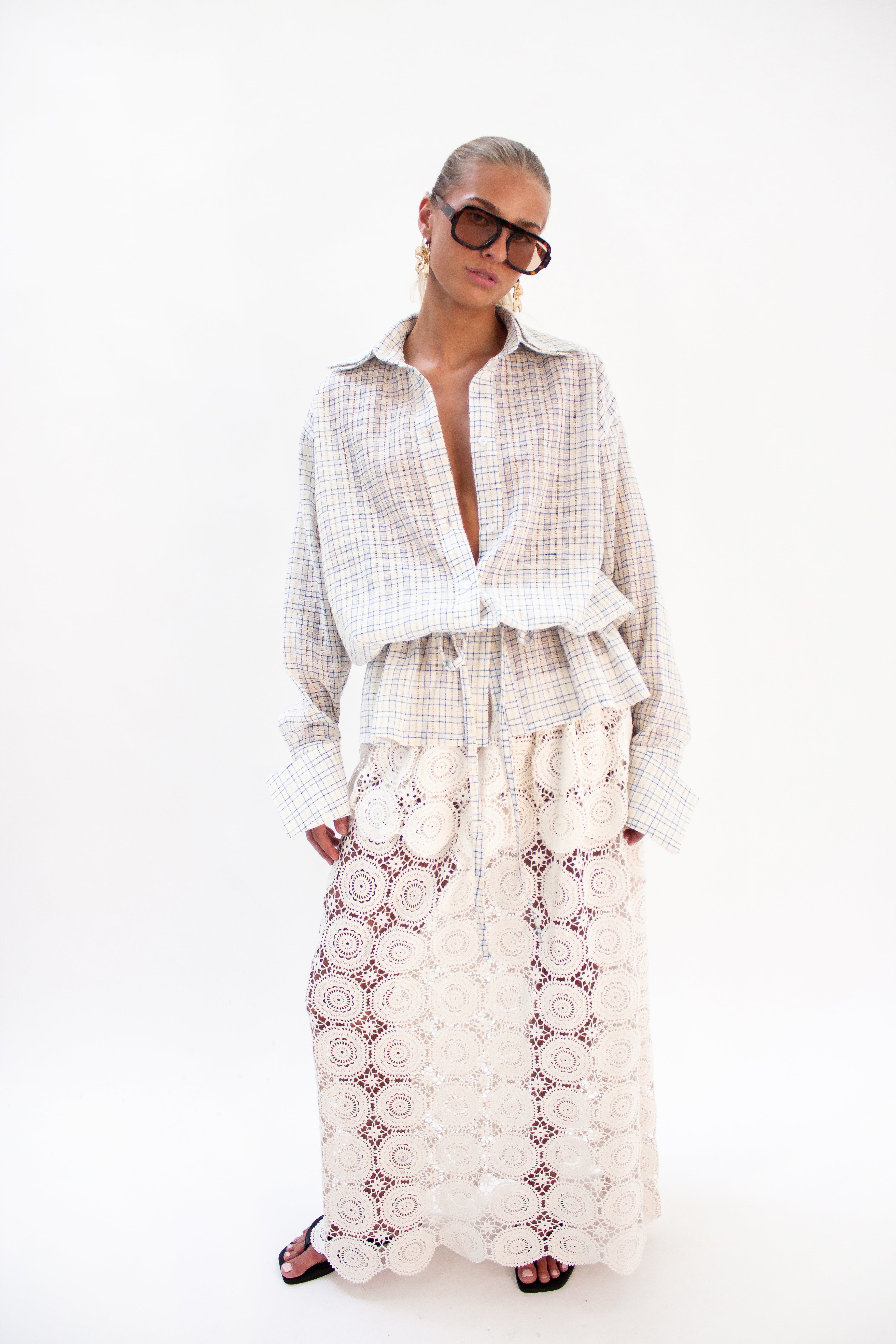 White crochet fold over skirt