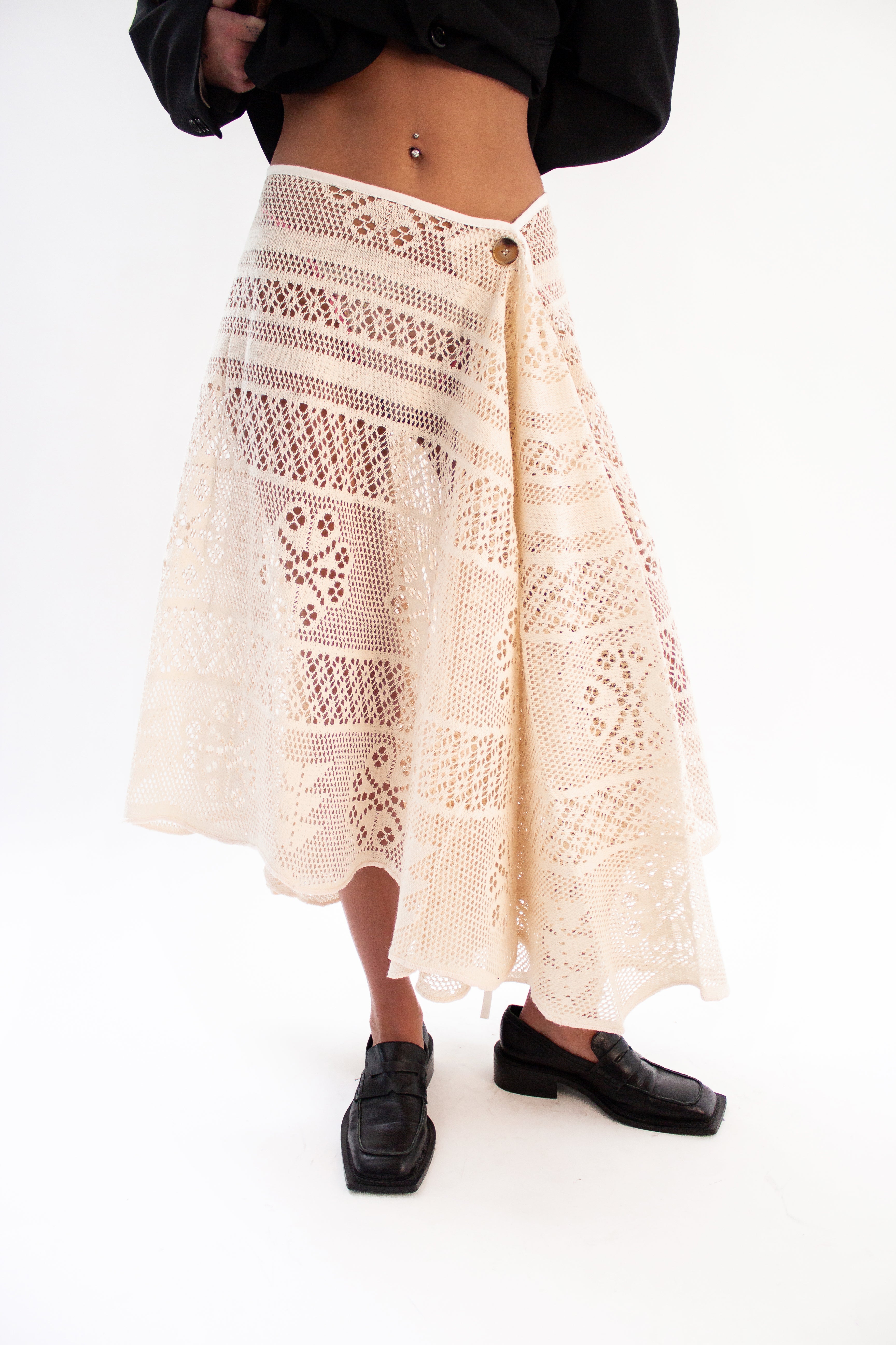 Cream crochet circle skirt