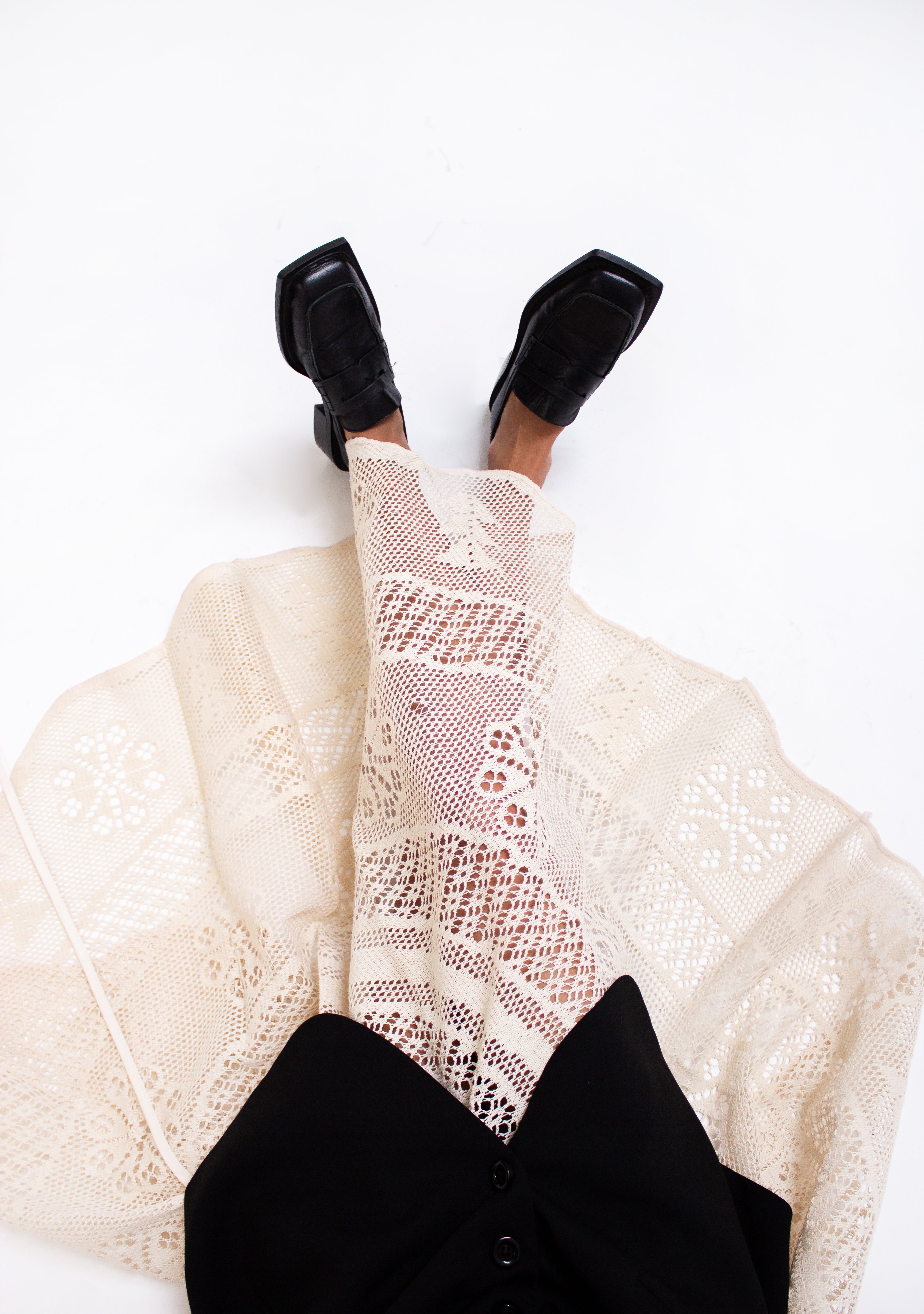 Cream crochet circle skirt
