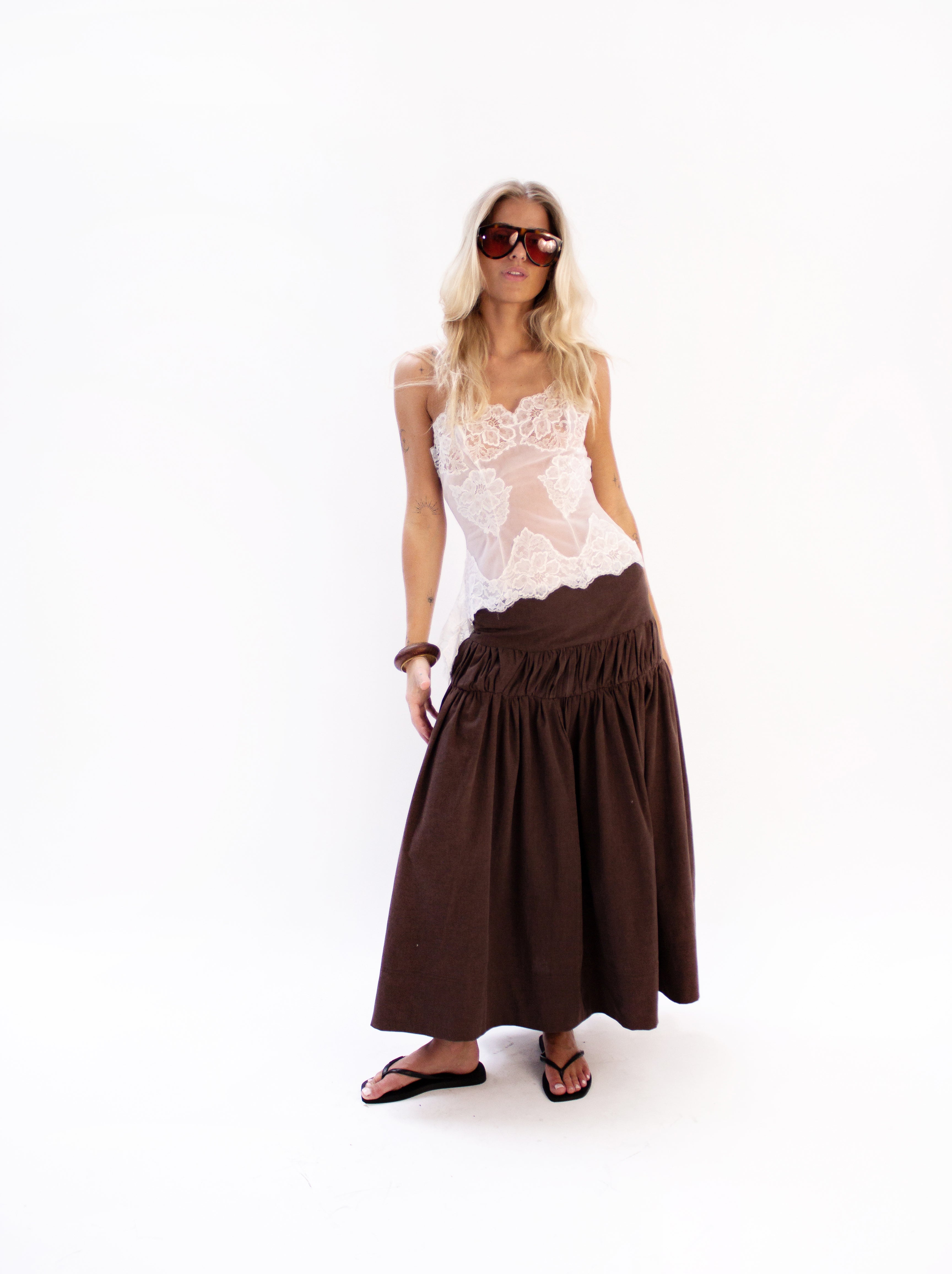 Brown ruching circle skirt