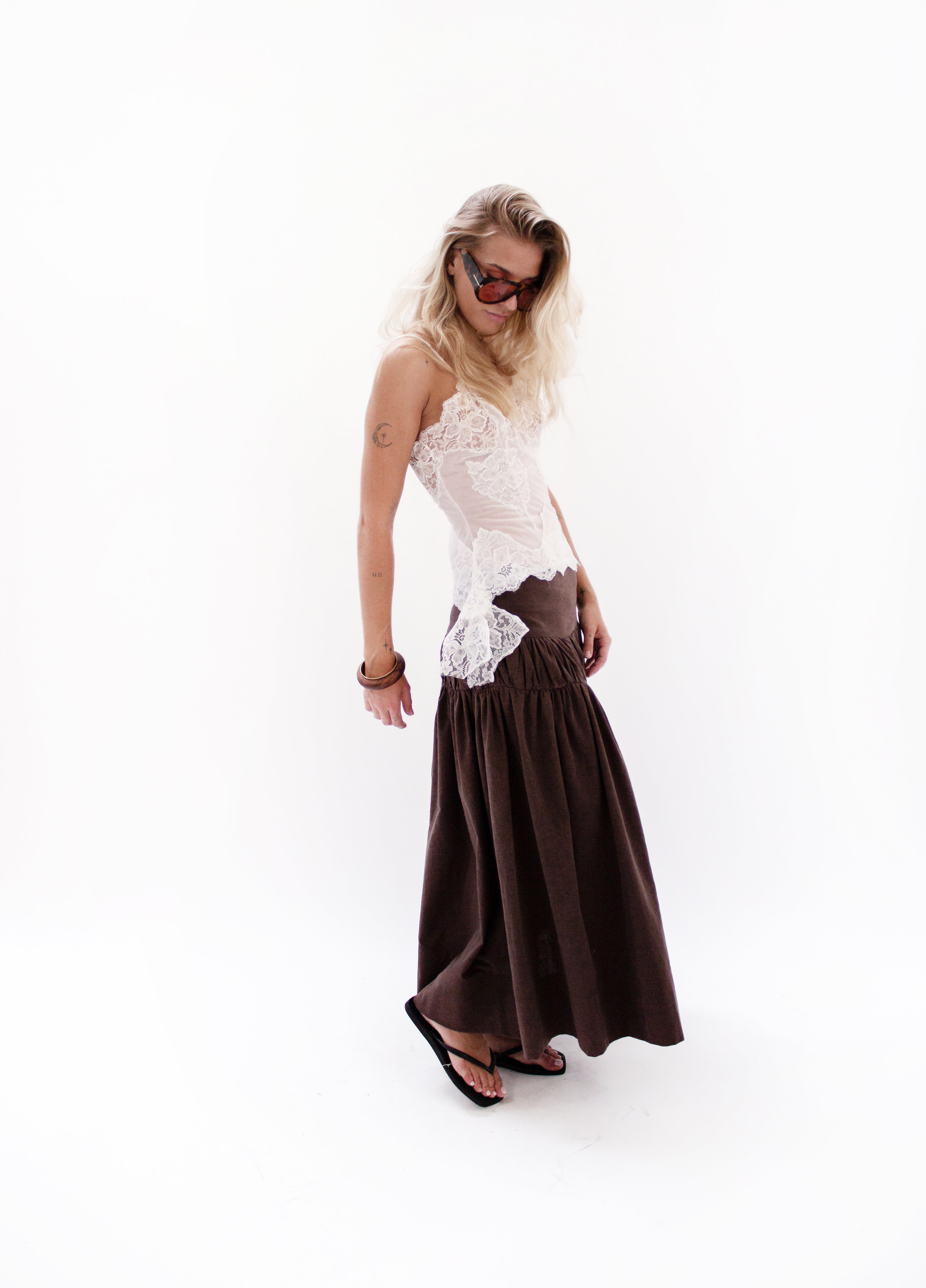Brown ruching circle skirt