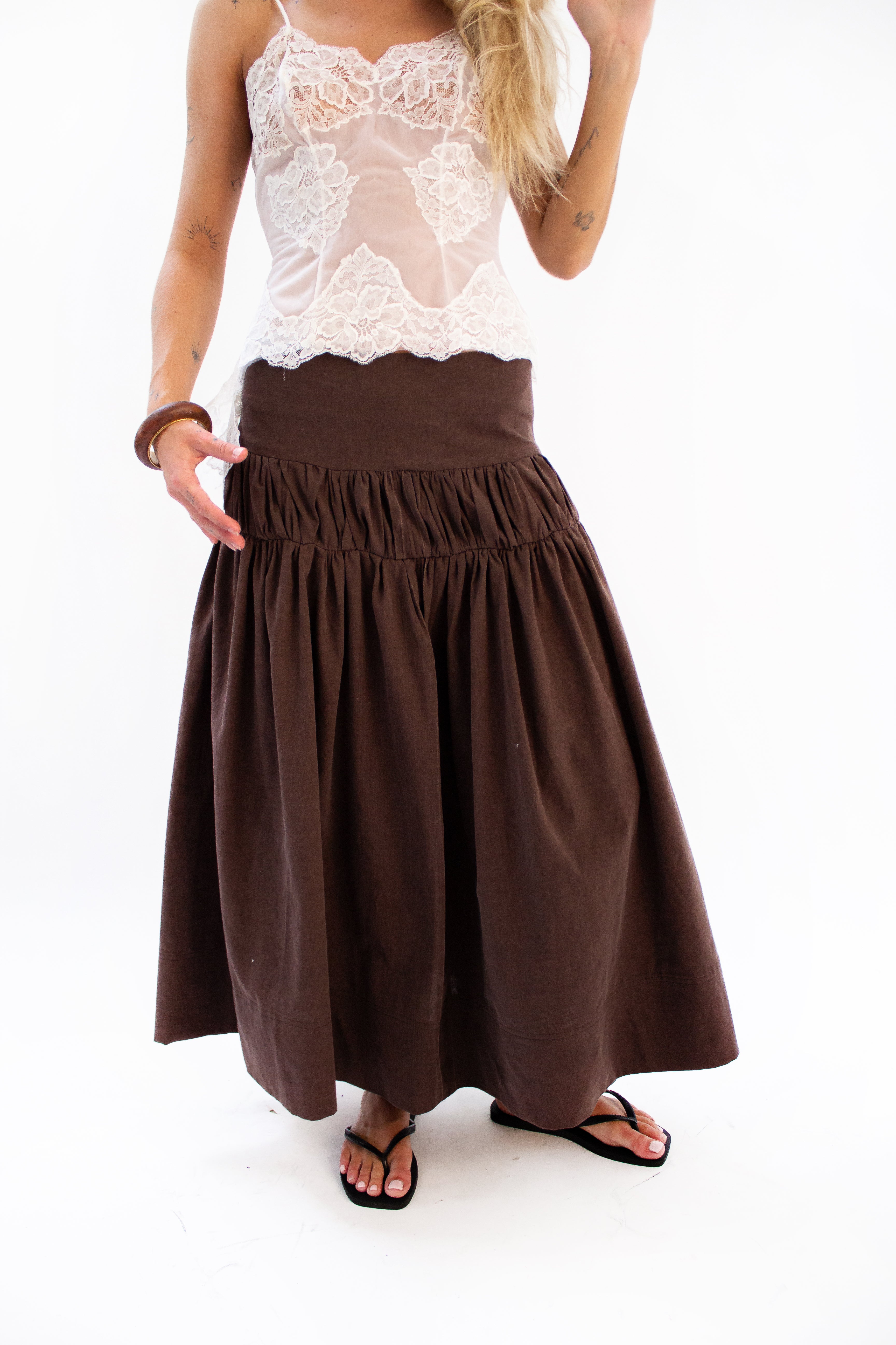 Brown ruching circle skirt