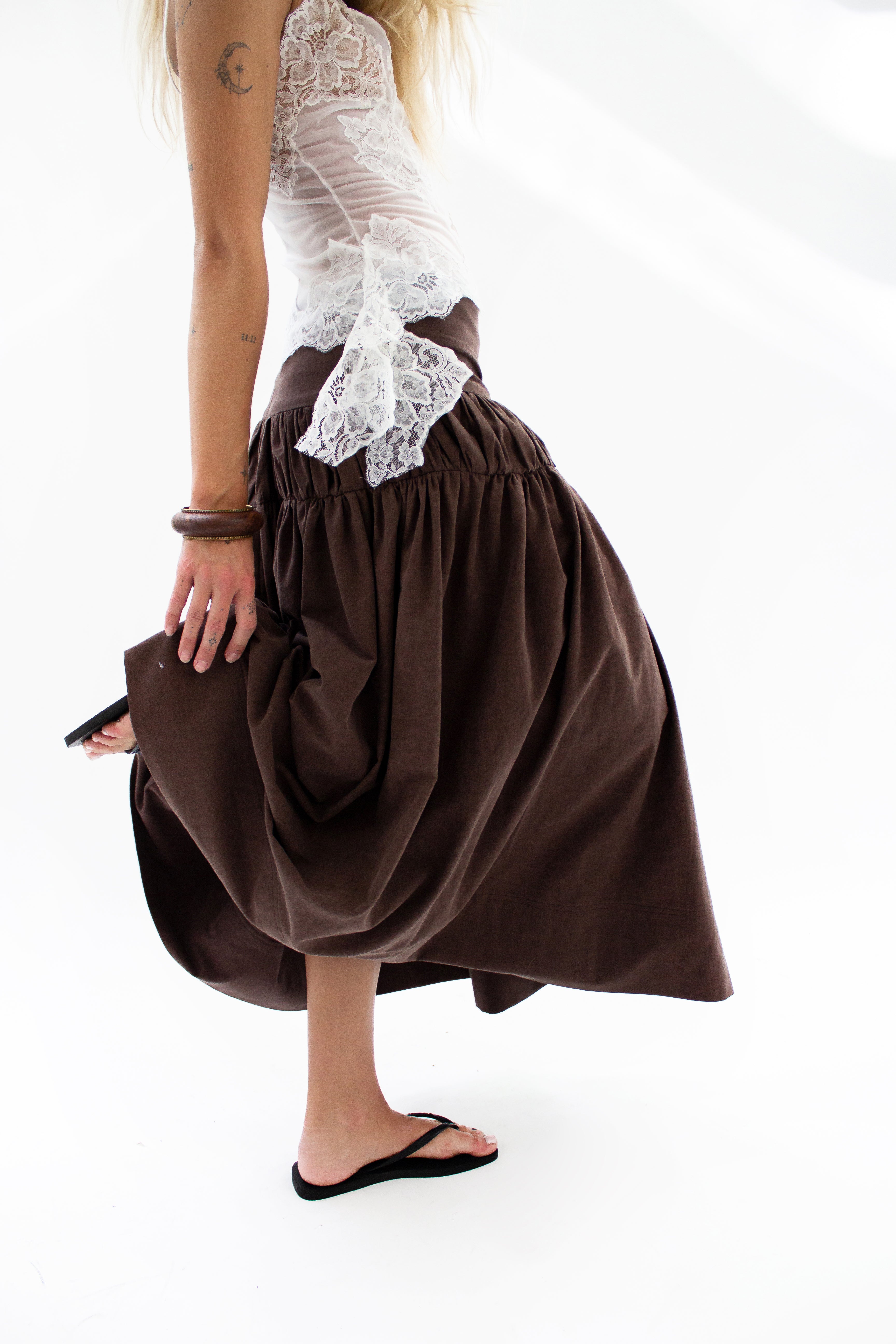 Brown ruching circle skirt