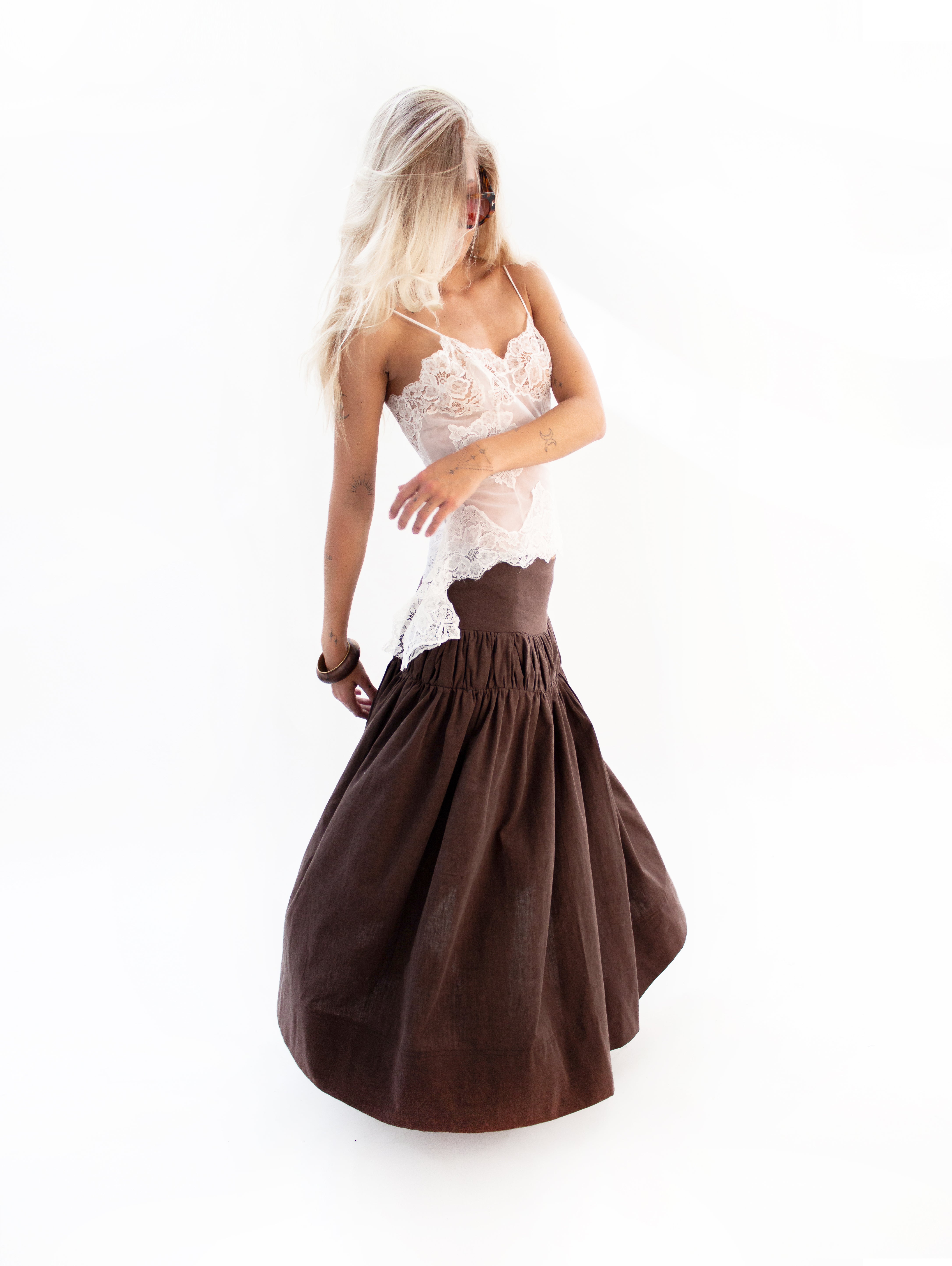 Brown ruching circle skirt
