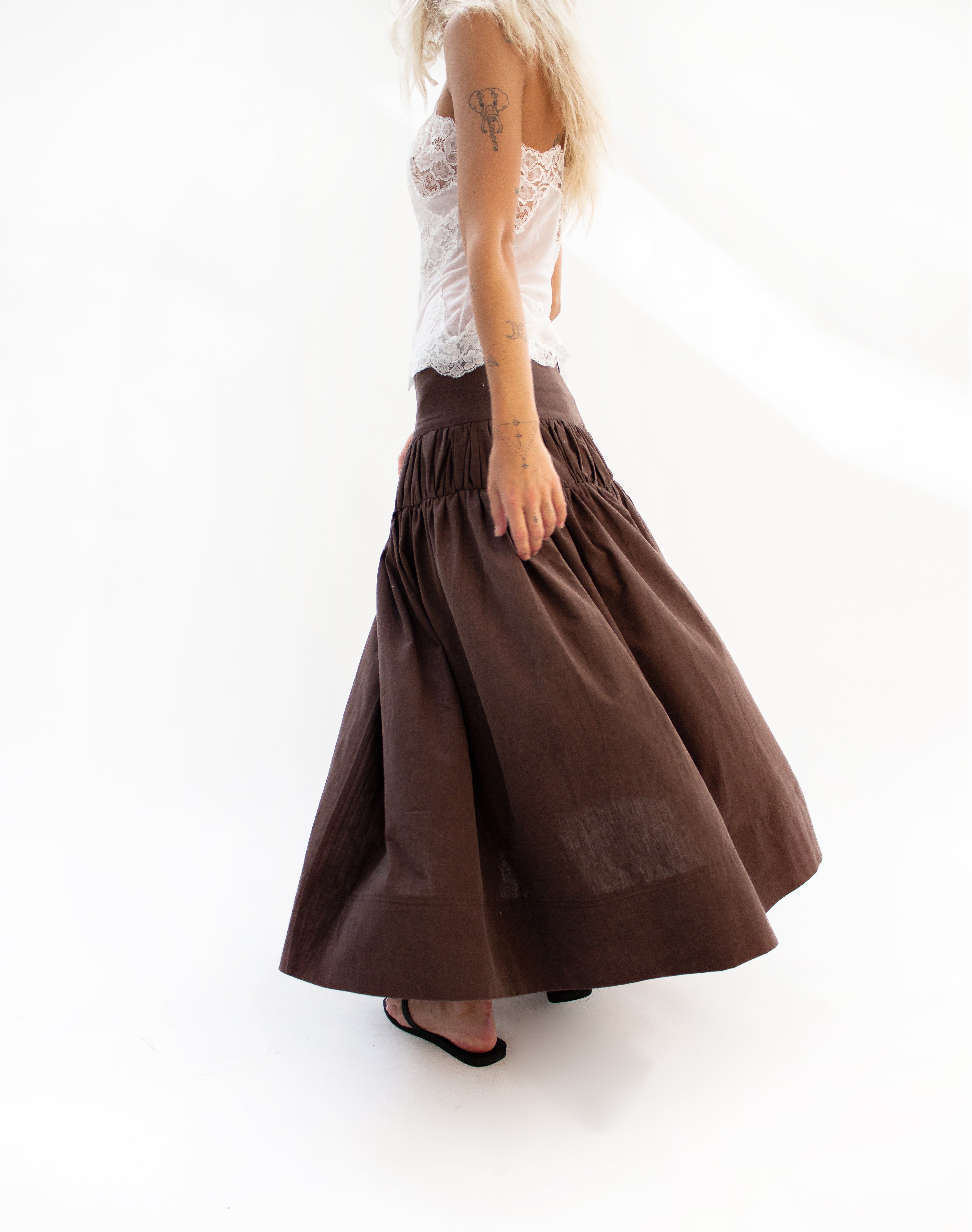 Brown ruching circle skirt