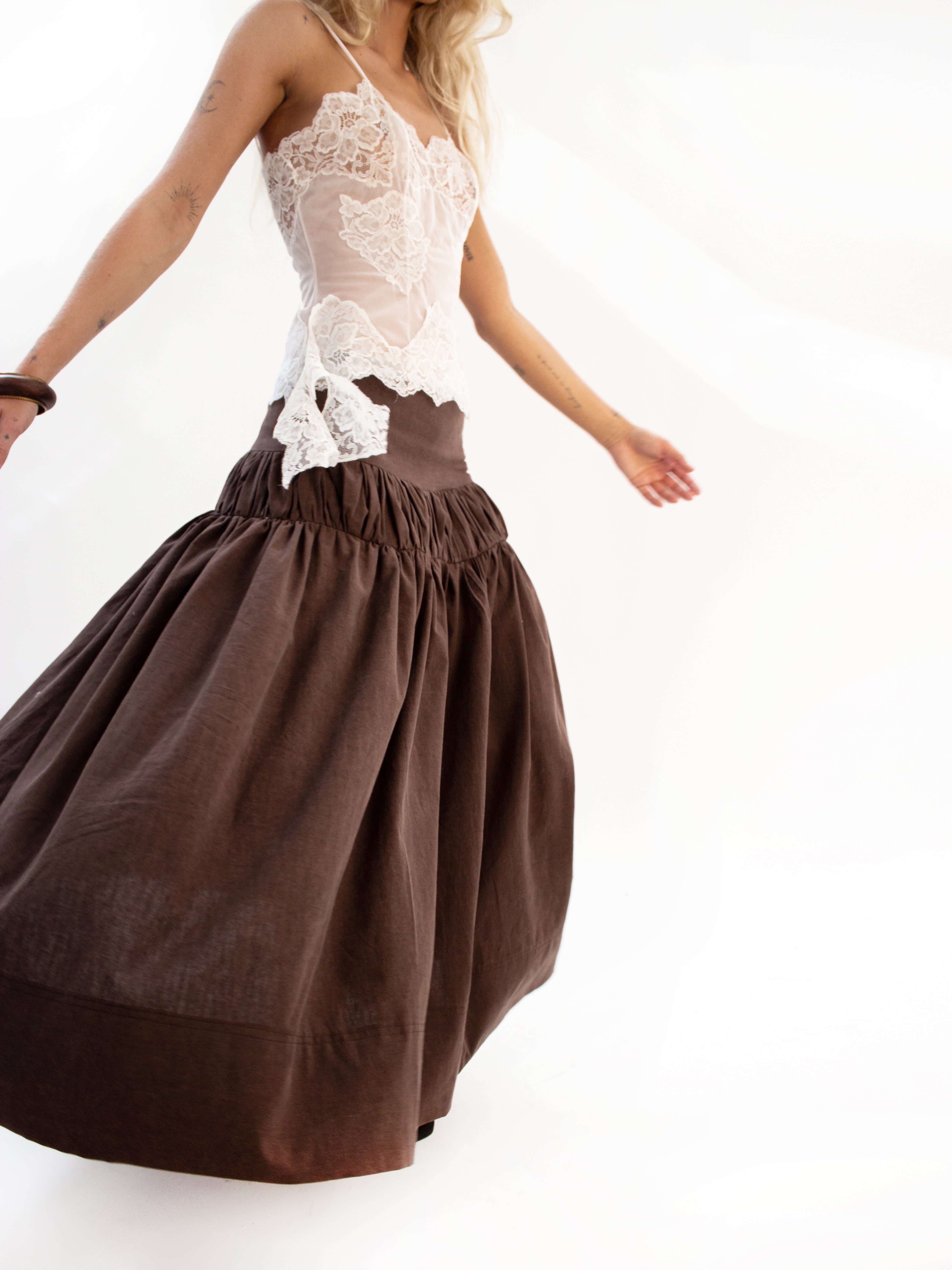 Brown ruching circle skirt