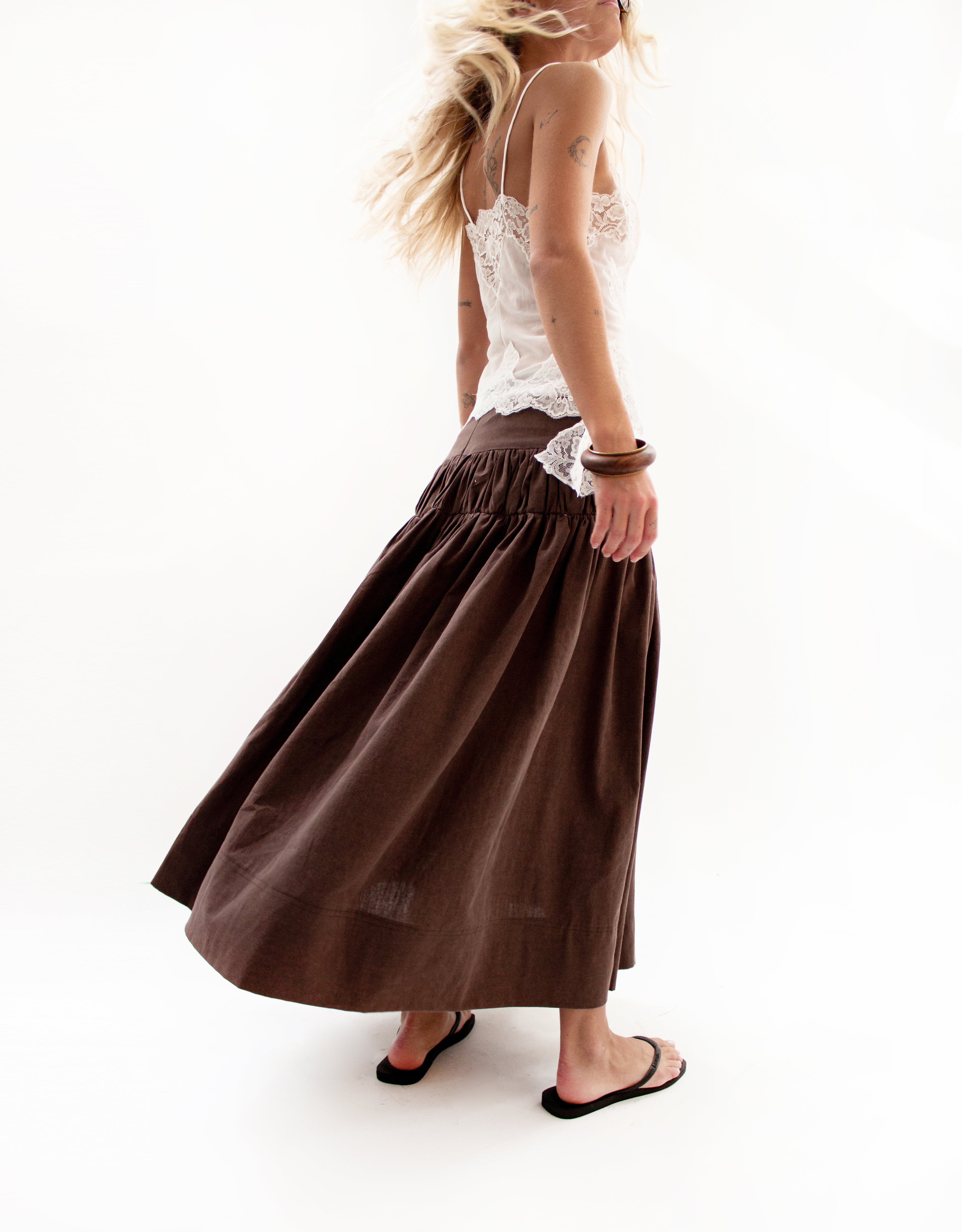 Brown ruching circle skirt
