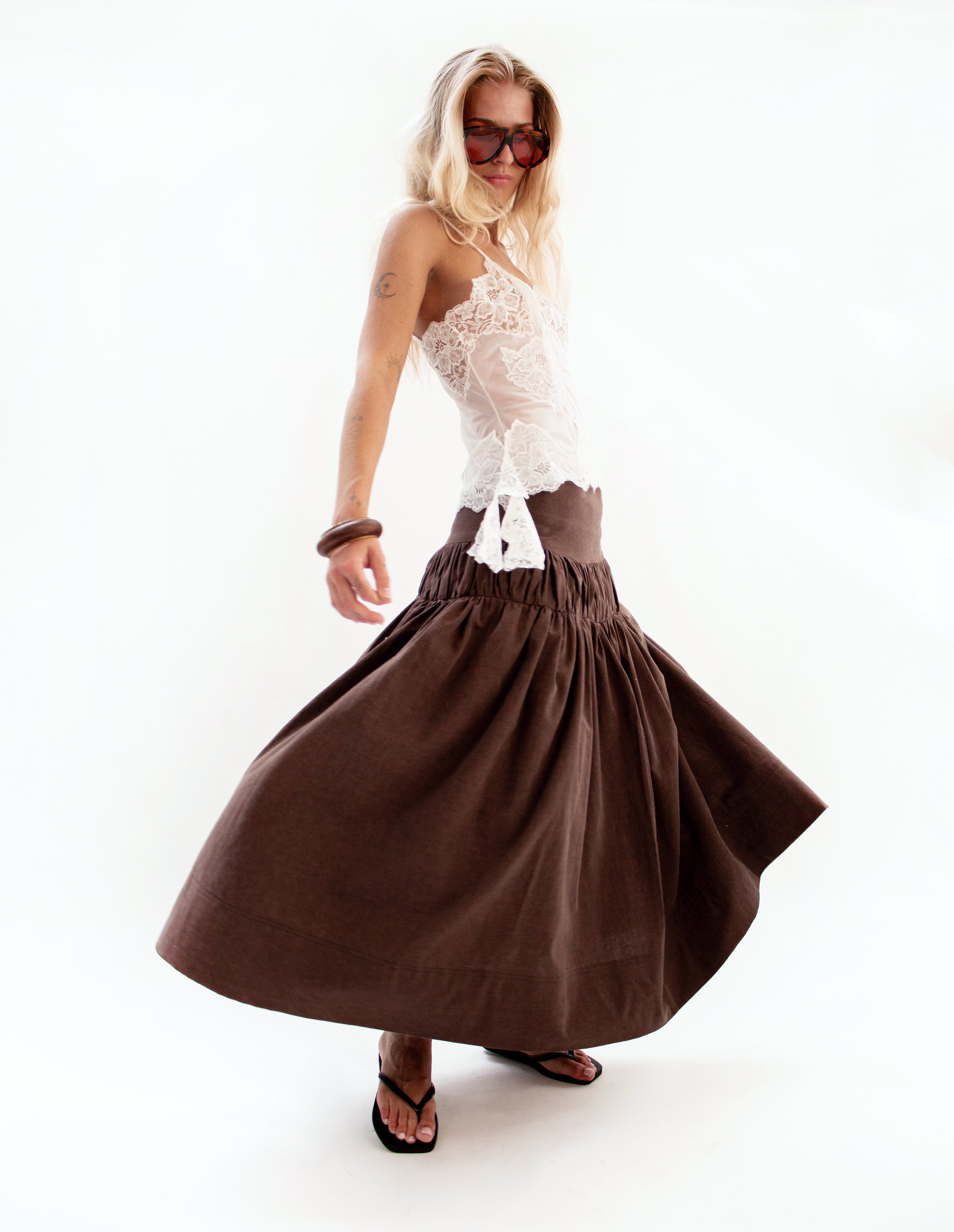 Brown ruching circle skirt