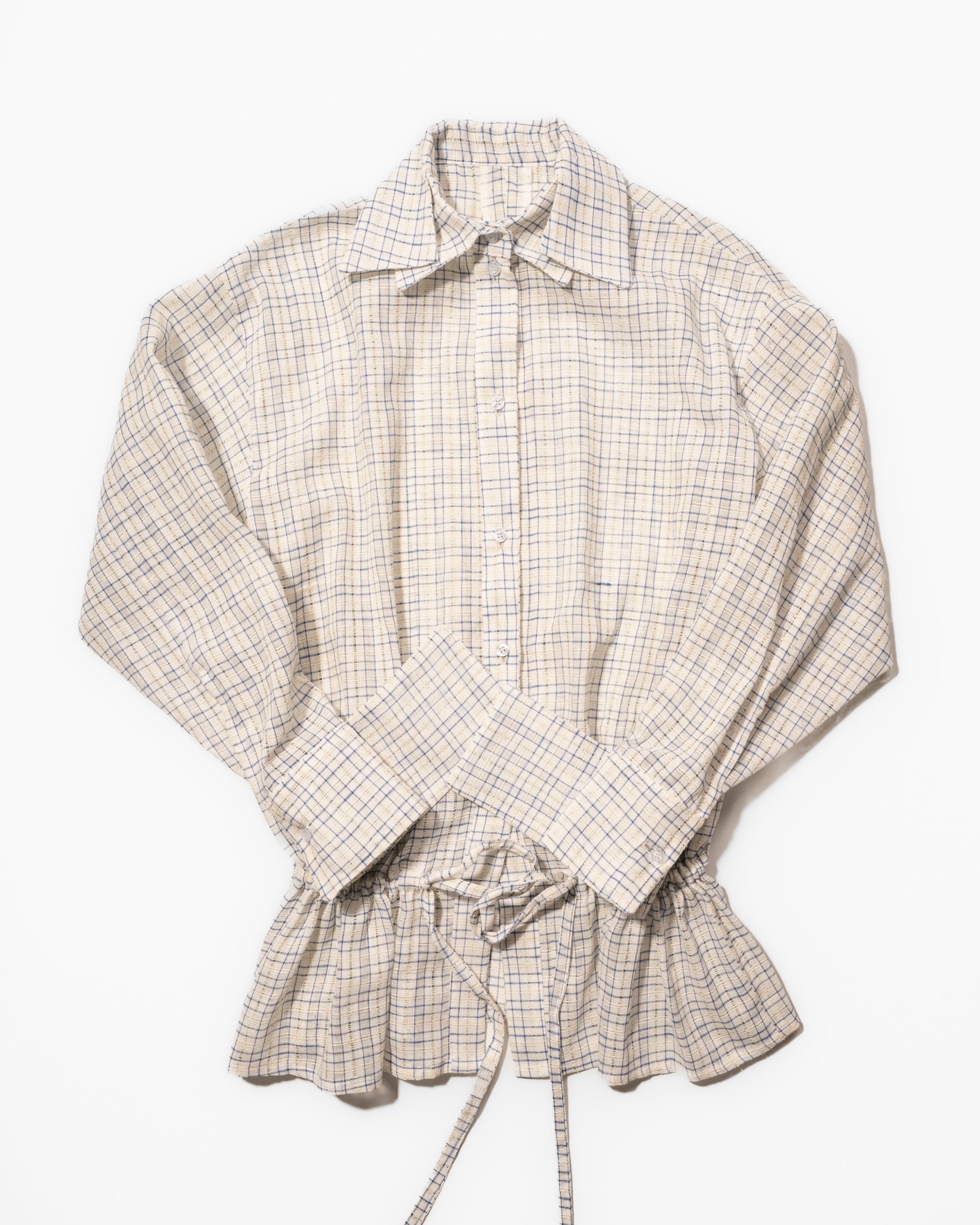 Blue check drawstring shirt