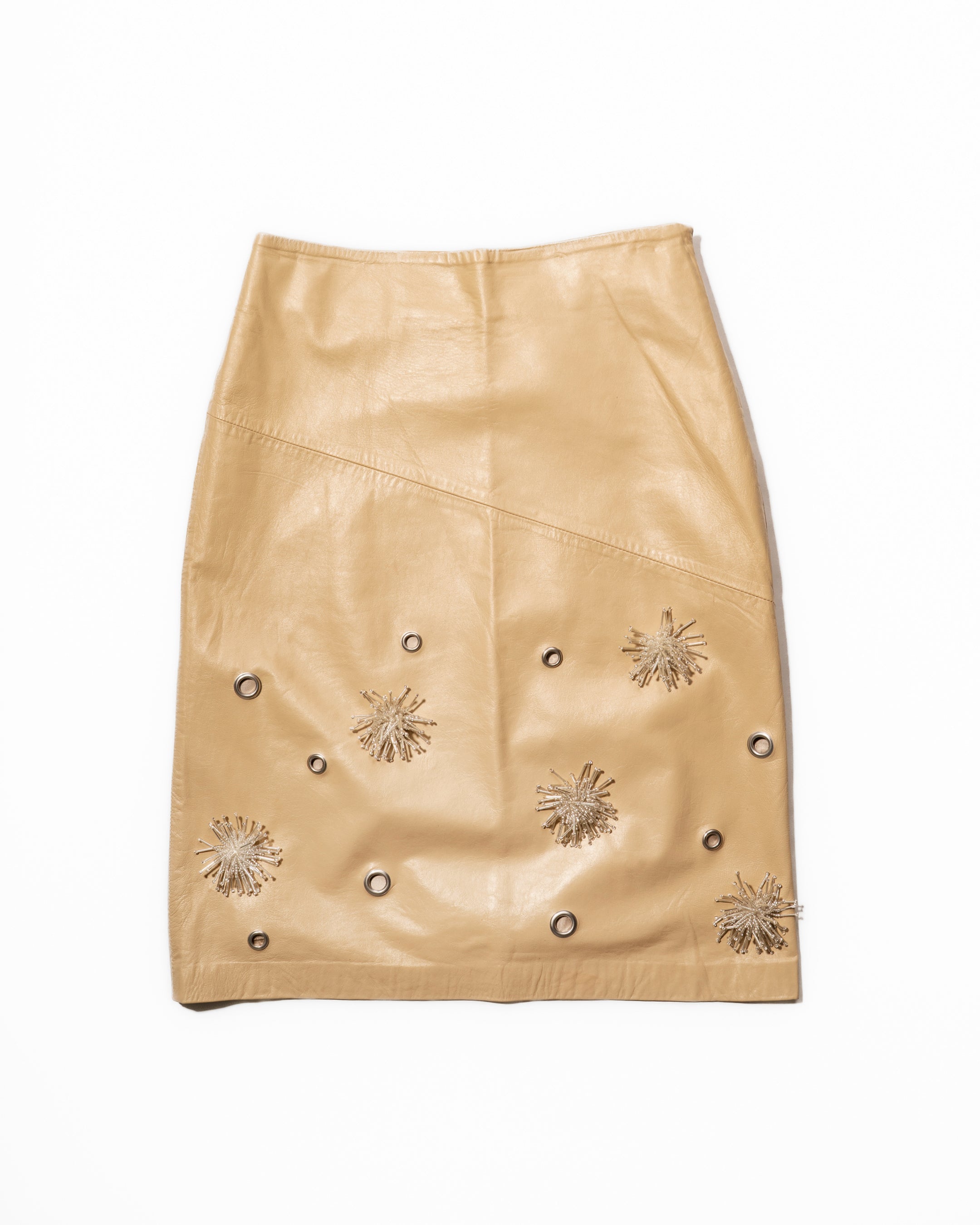 Beige embellished leather skirt